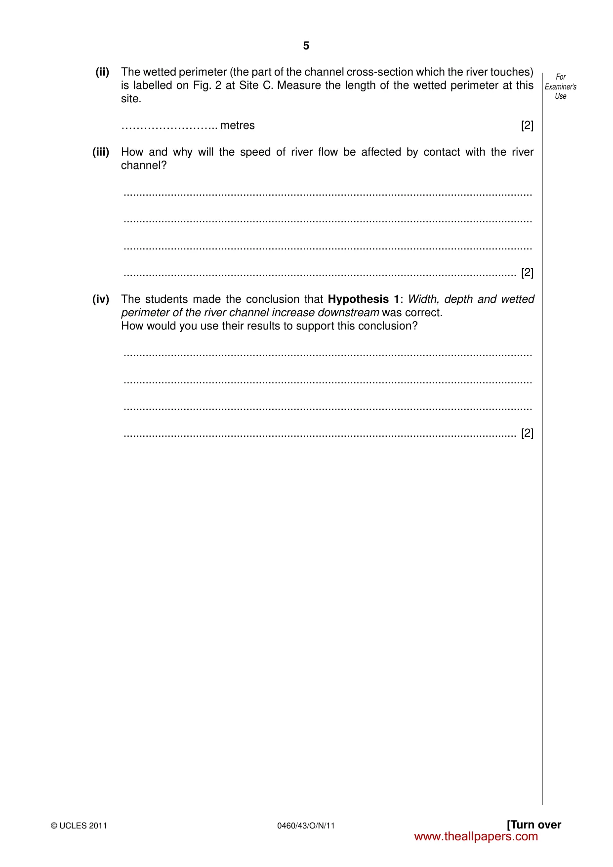 Cambridge IGCSE Geography 0460 2011 Oct/Nov Paper 4 · Variant 3 question paper, page 5 of 16