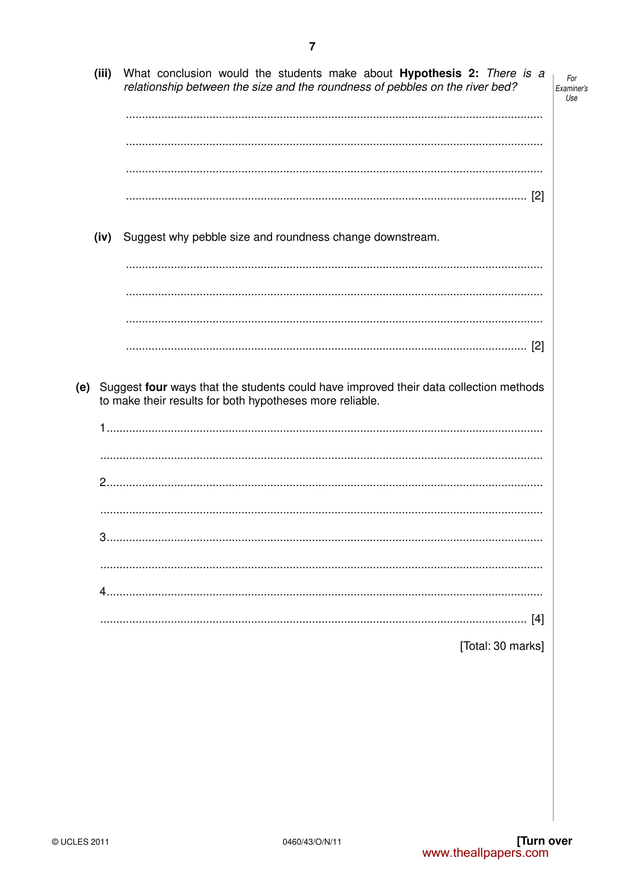 Cambridge IGCSE Geography 0460 2011 Oct/Nov Paper 4 · Variant 3 question paper, page 7 of 16