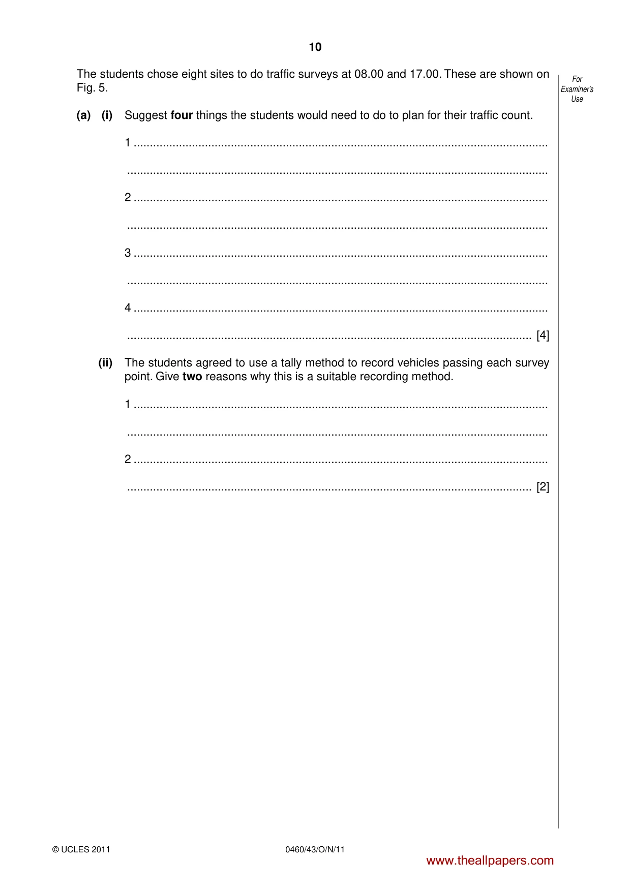 Cambridge IGCSE Geography 0460 2011 Oct/Nov Paper 4 · Variant 3 question paper, page 10 of 16