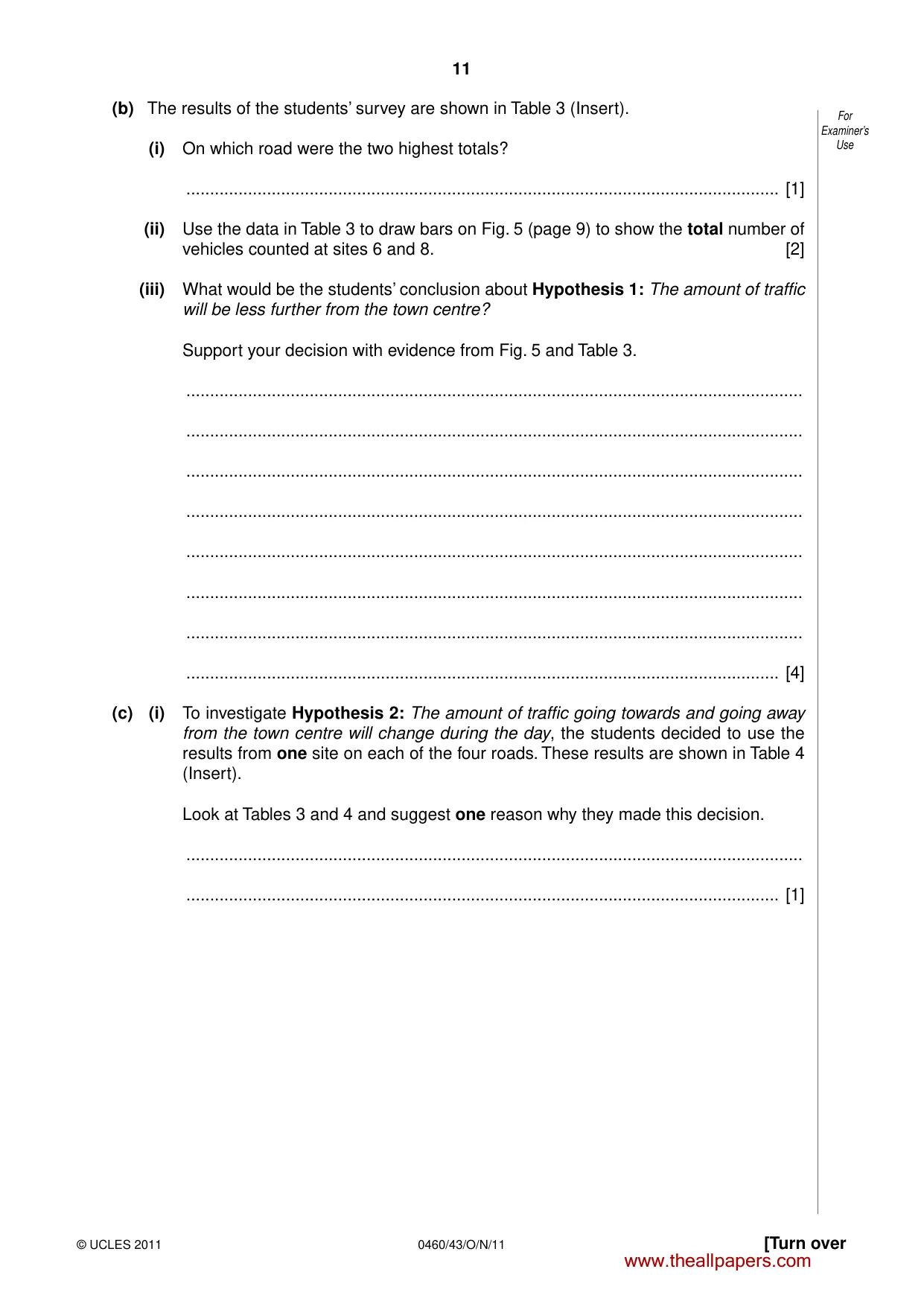 Cambridge IGCSE Geography 0460 2011 Oct/Nov Paper 4 · Variant 3 question paper, page 11 of 16