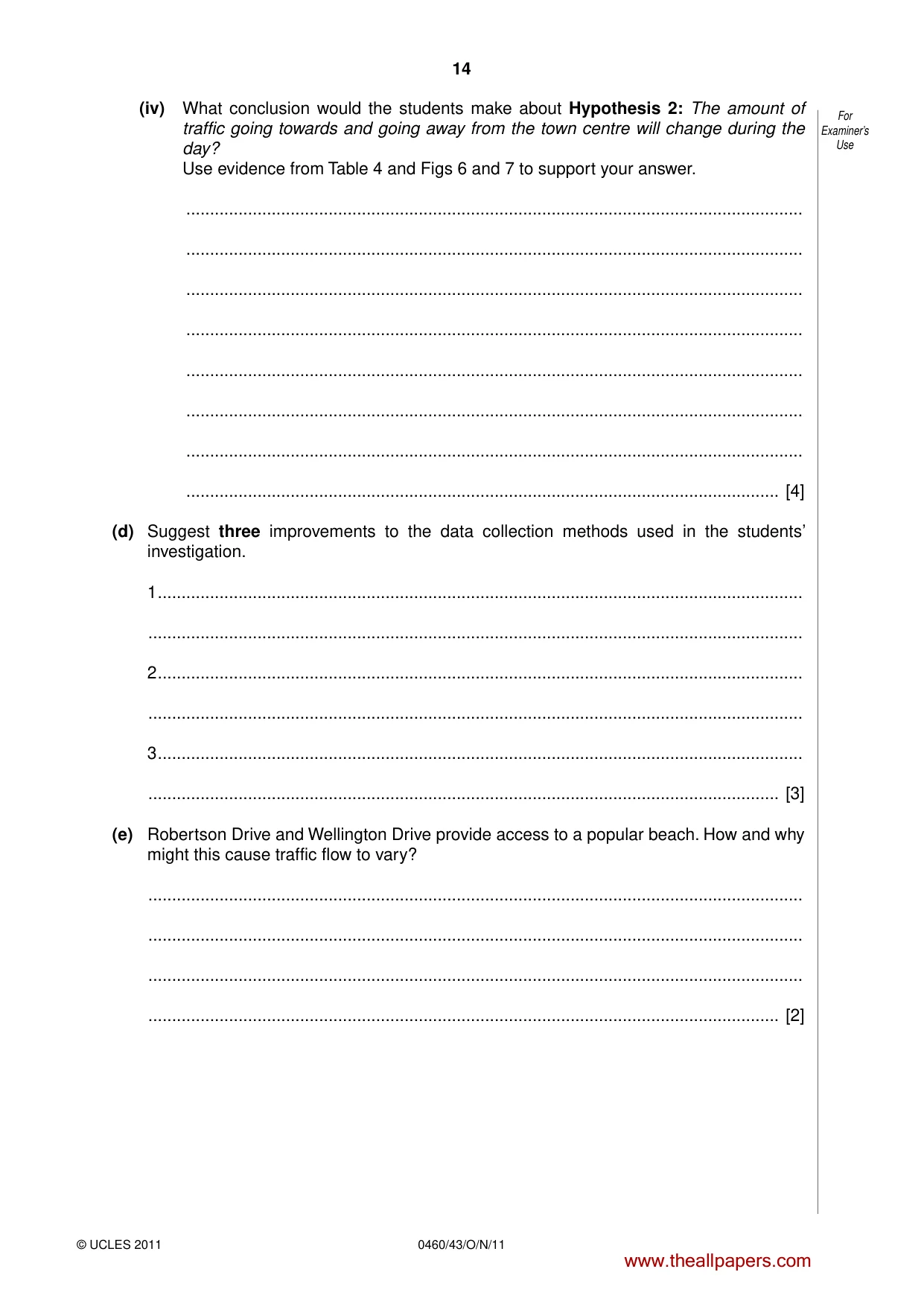 Cambridge IGCSE Geography 0460 2011 Oct/Nov Paper 4 · Variant 3 question paper, page 14 of 16