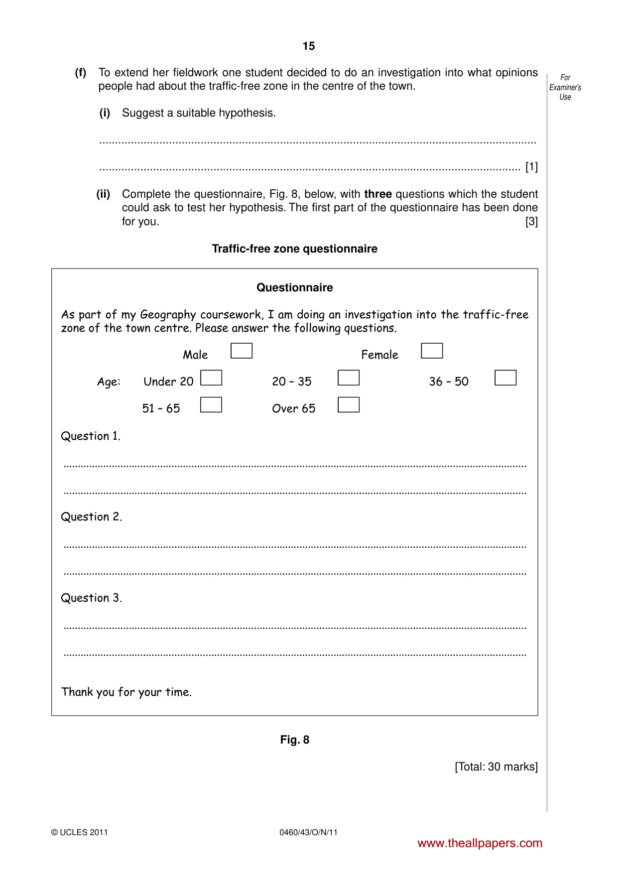 Cambridge IGCSE Geography 0460 2011 Oct/Nov Paper 4 · Variant 3 question paper, page 15 of 16