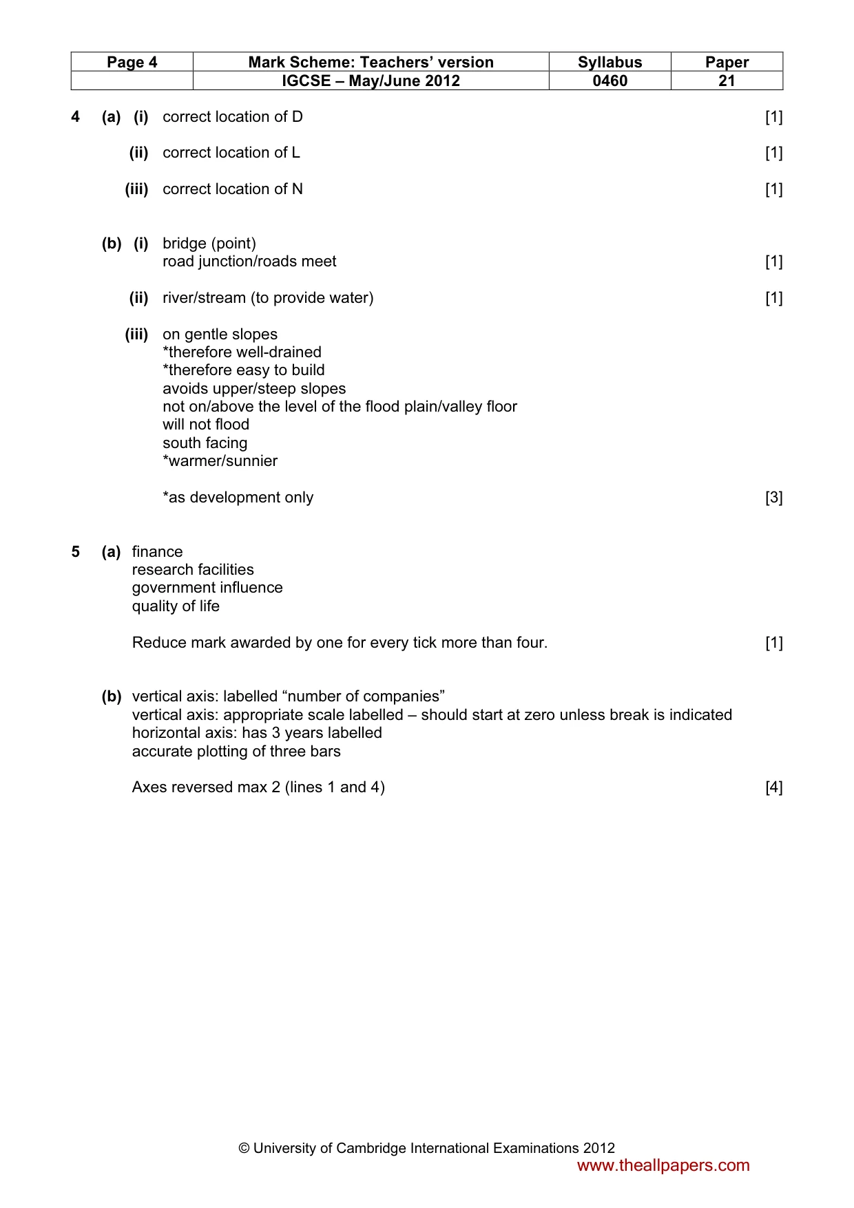 Mark scheme, page 4 of 5