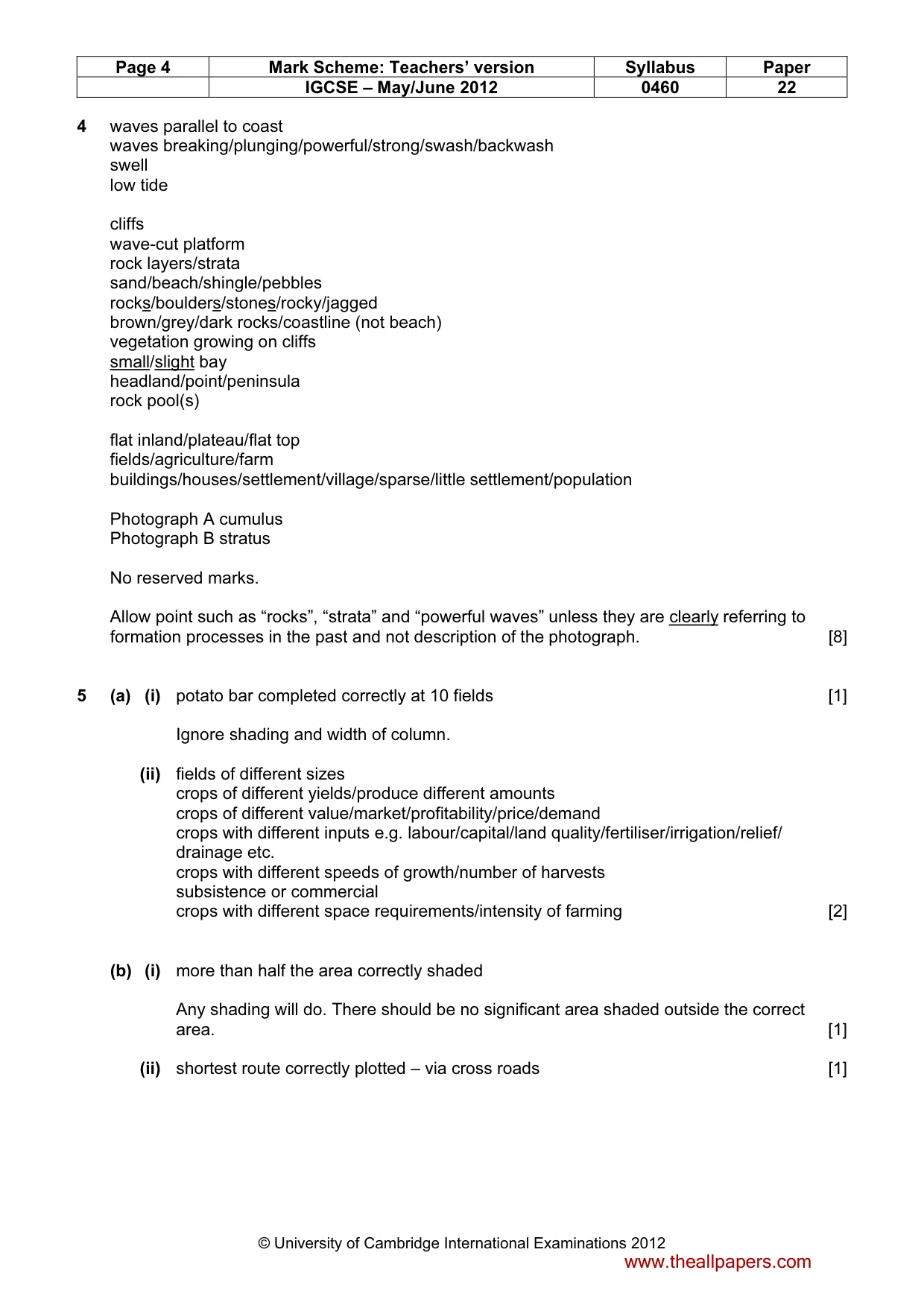 Mark scheme, page 4 of 5