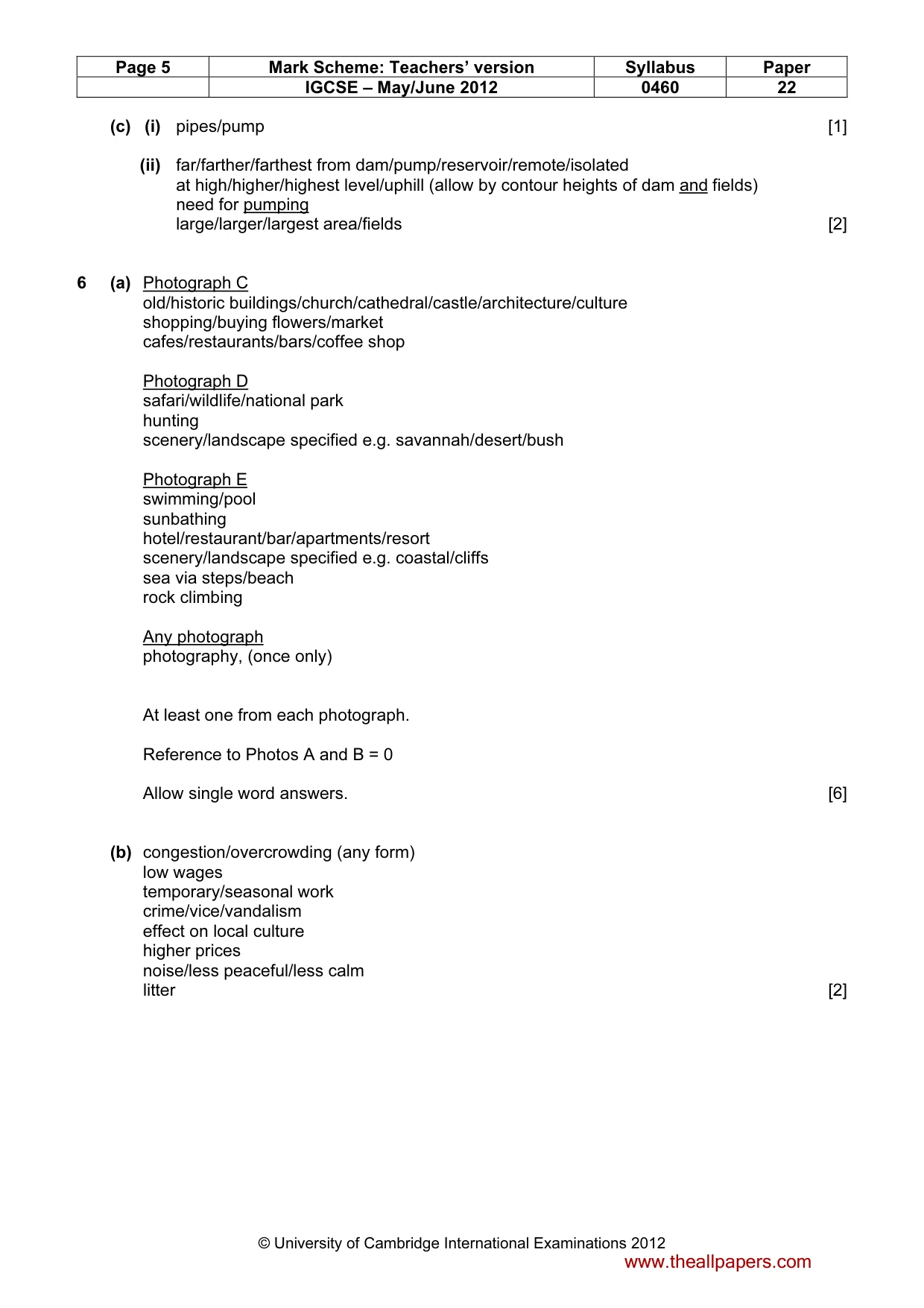 Mark scheme, page 5 of 5