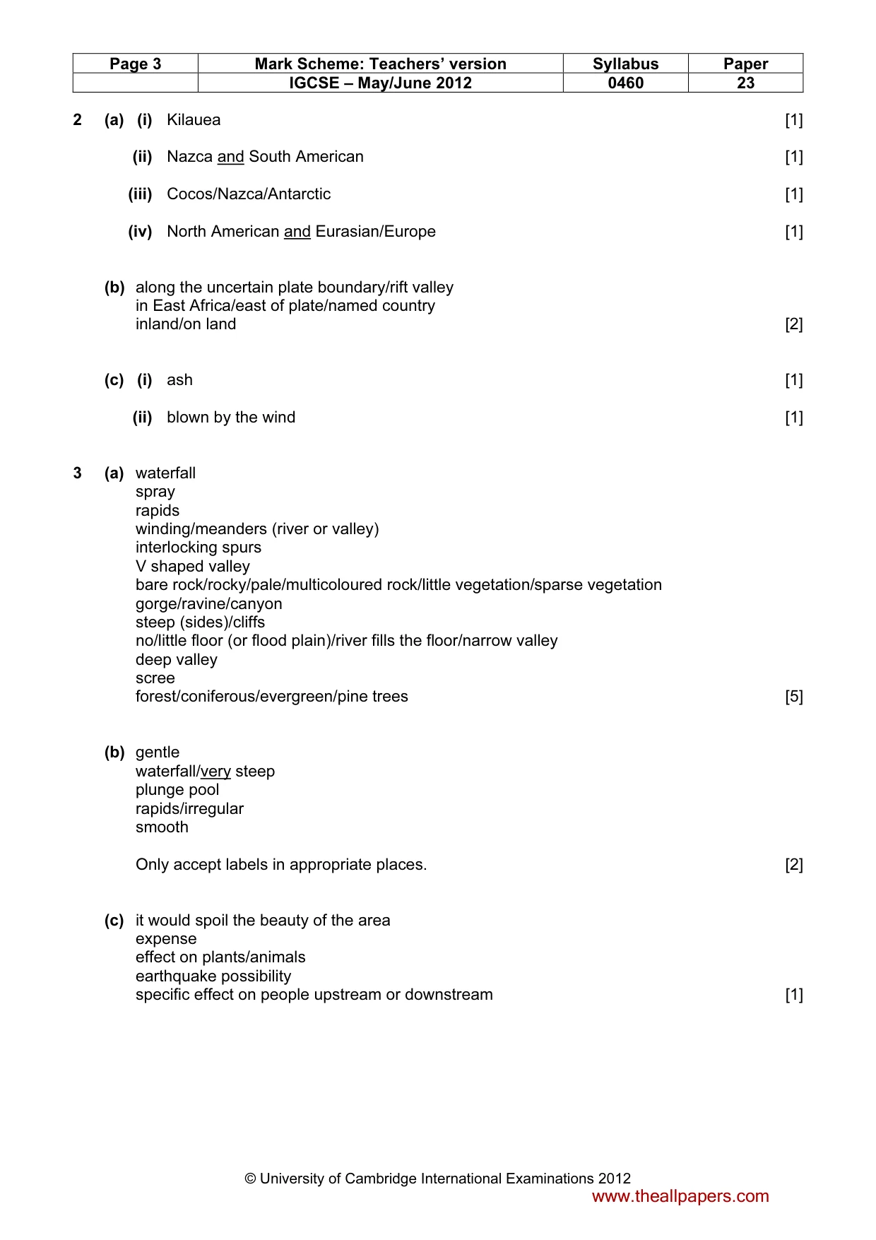 Mark scheme, page 3 of 5