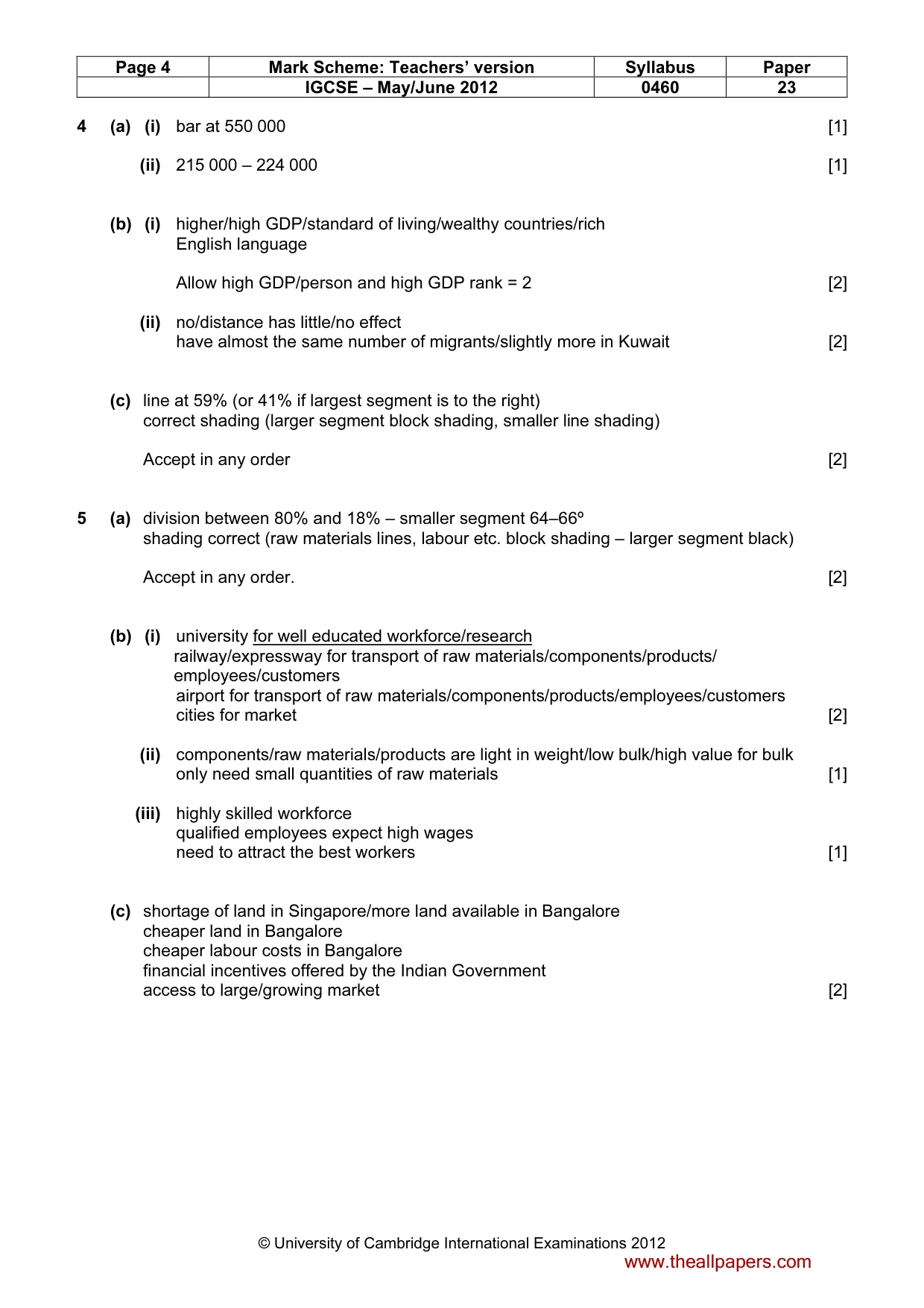 Mark scheme, page 4 of 5