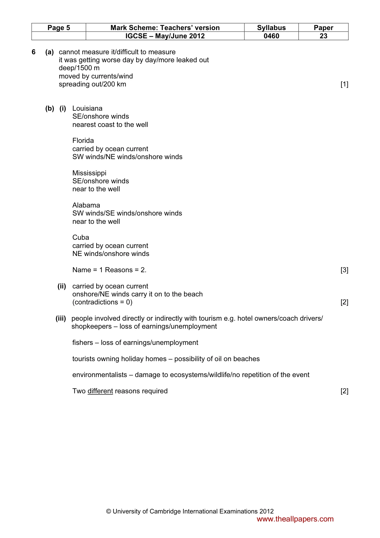 Mark scheme, page 5 of 5