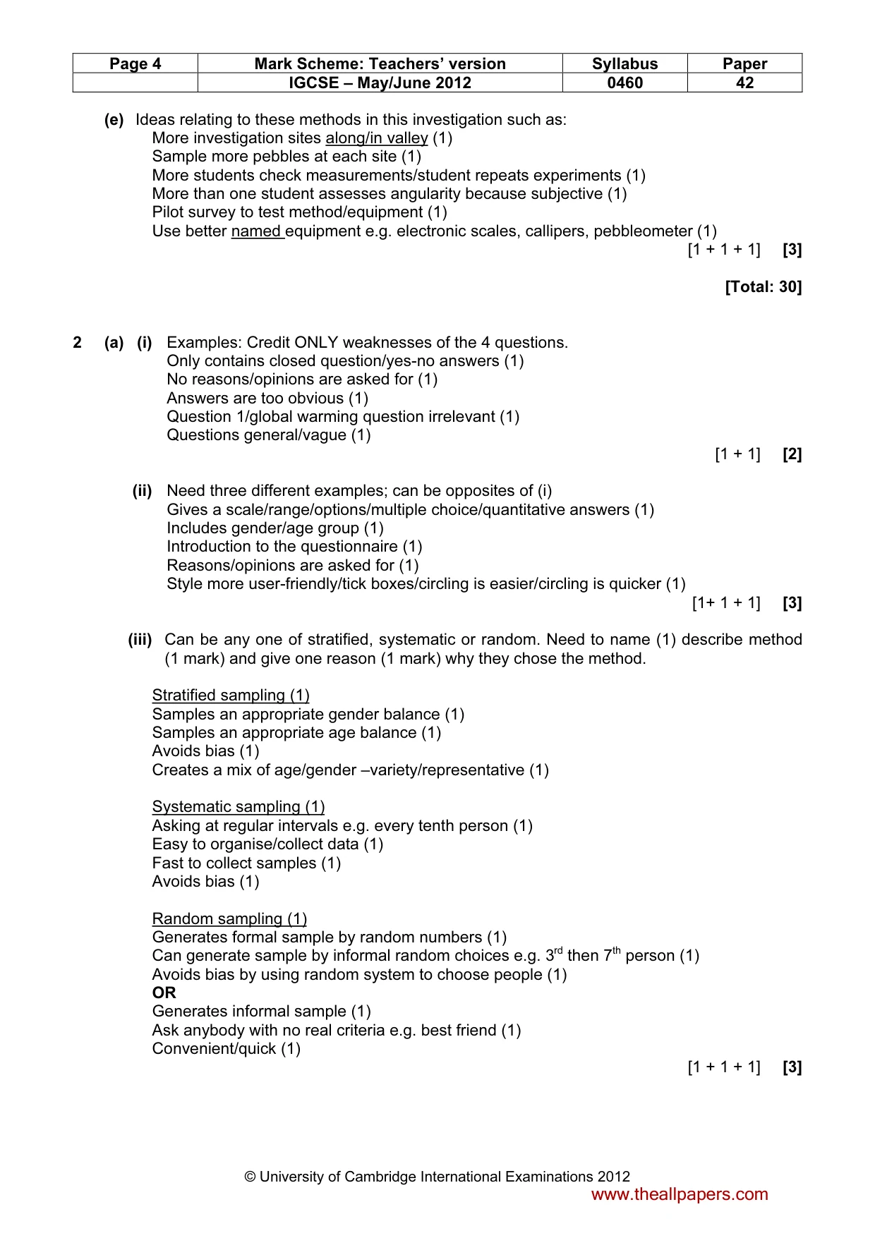 Mark scheme, page 4 of 6