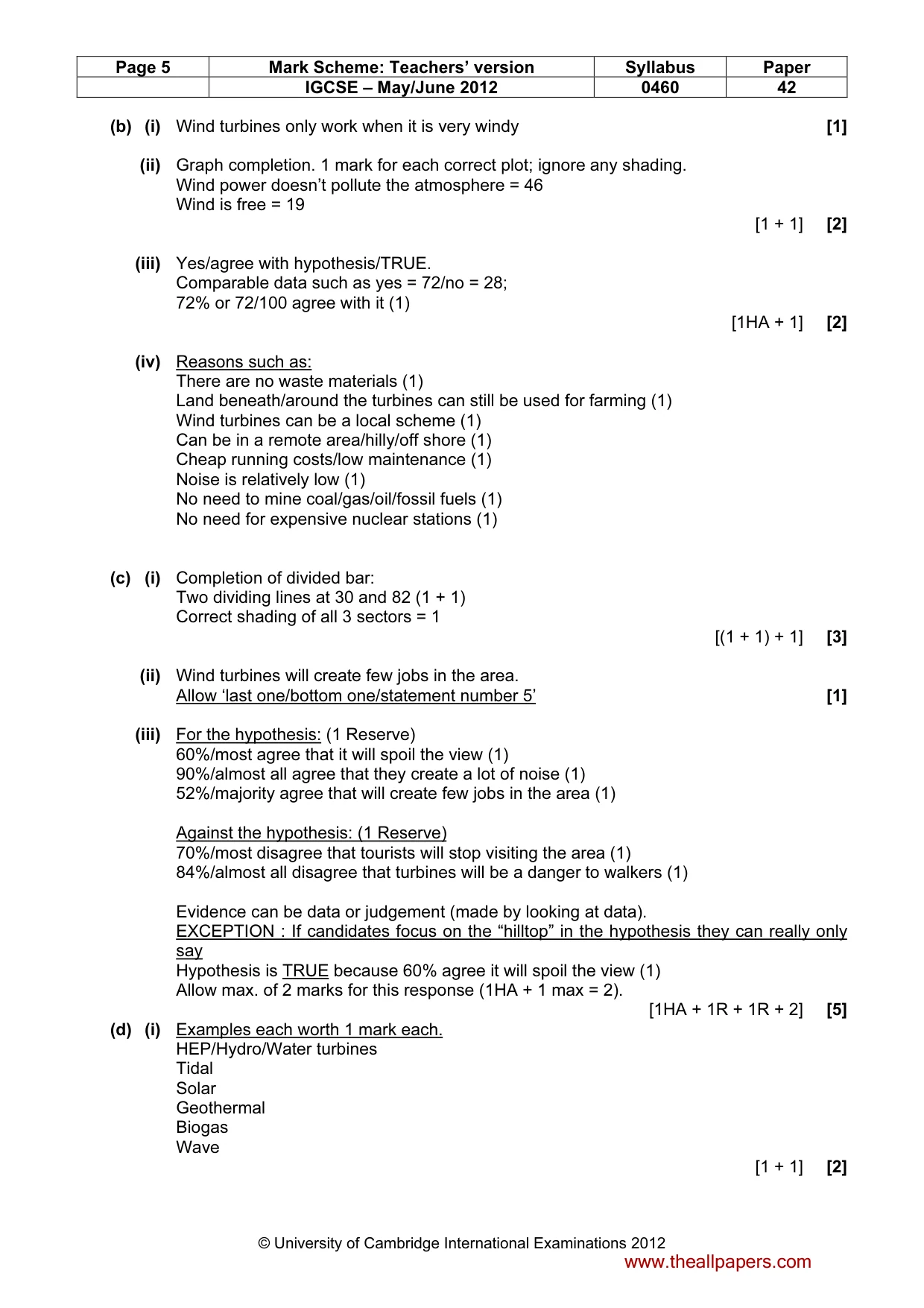 Mark scheme, page 5 of 6