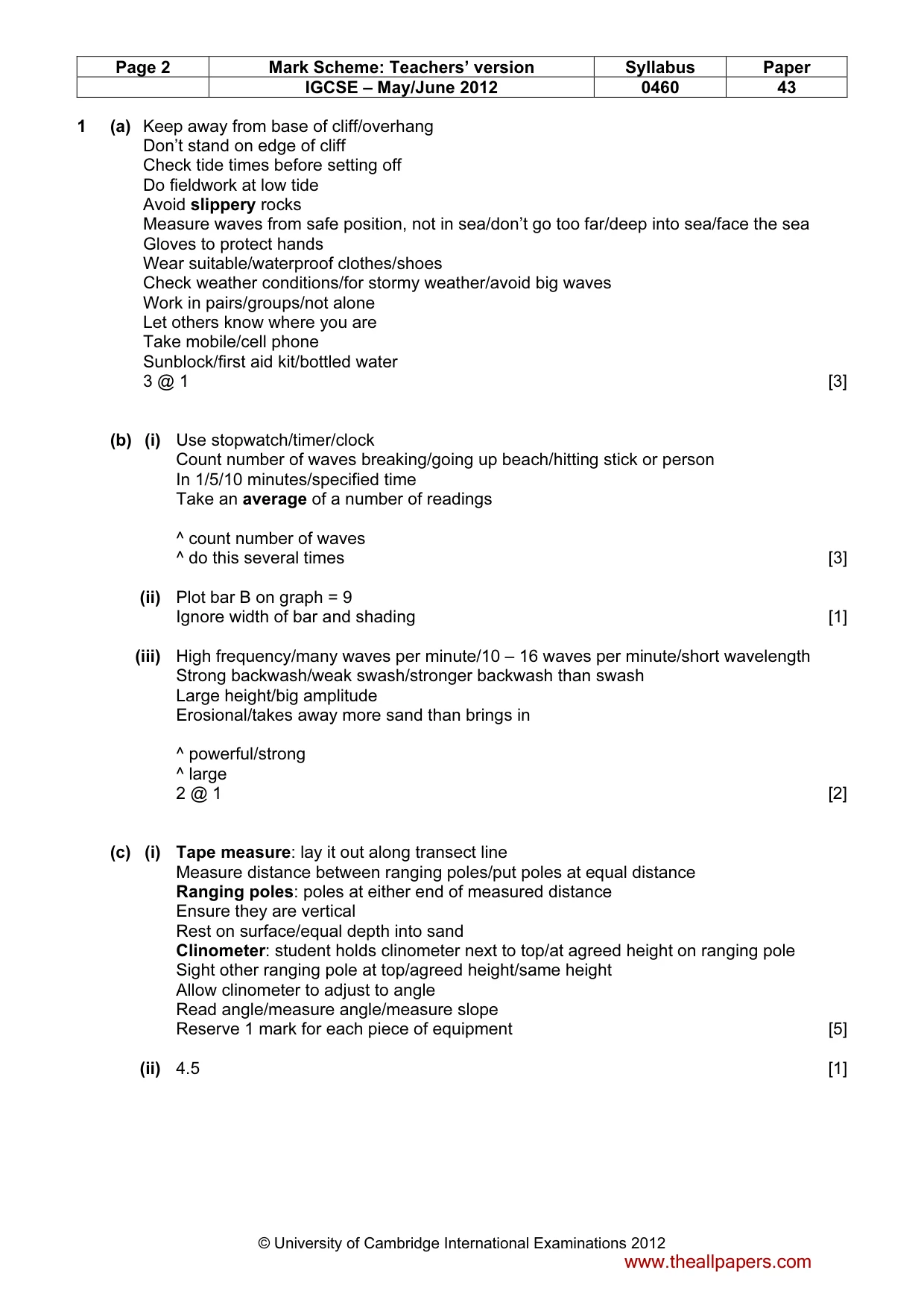 Mark scheme, page 2 of 5