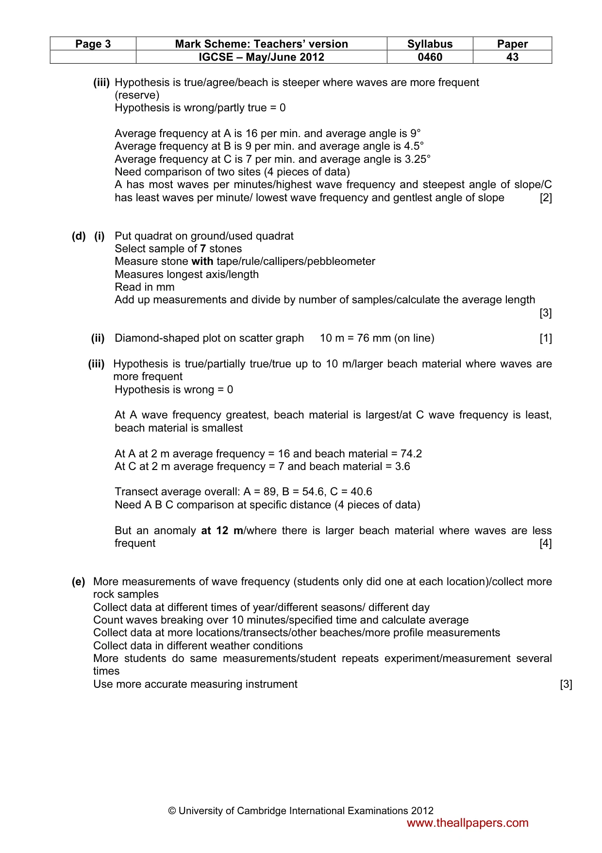 Mark scheme, page 3 of 5