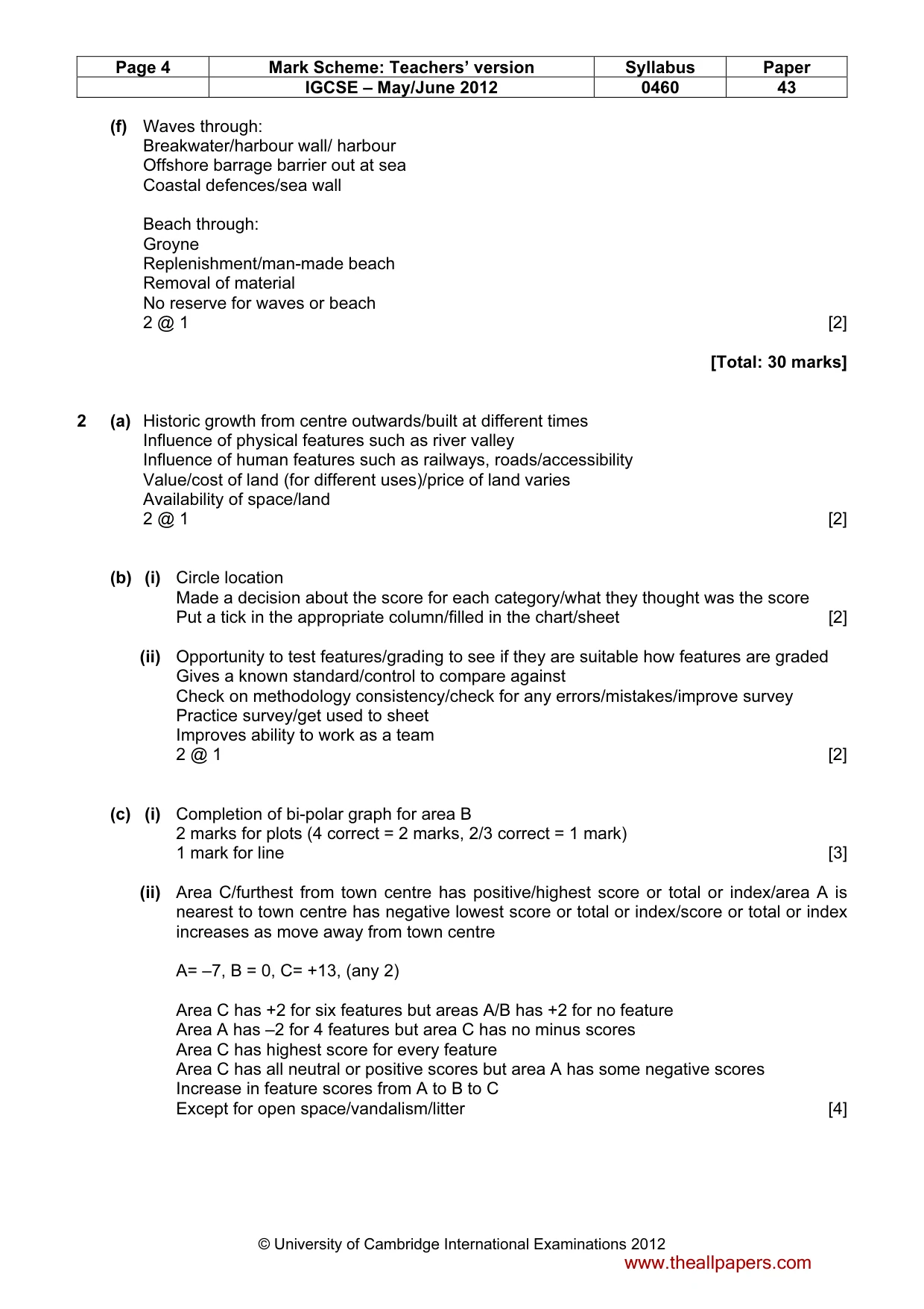 Mark scheme, page 4 of 5