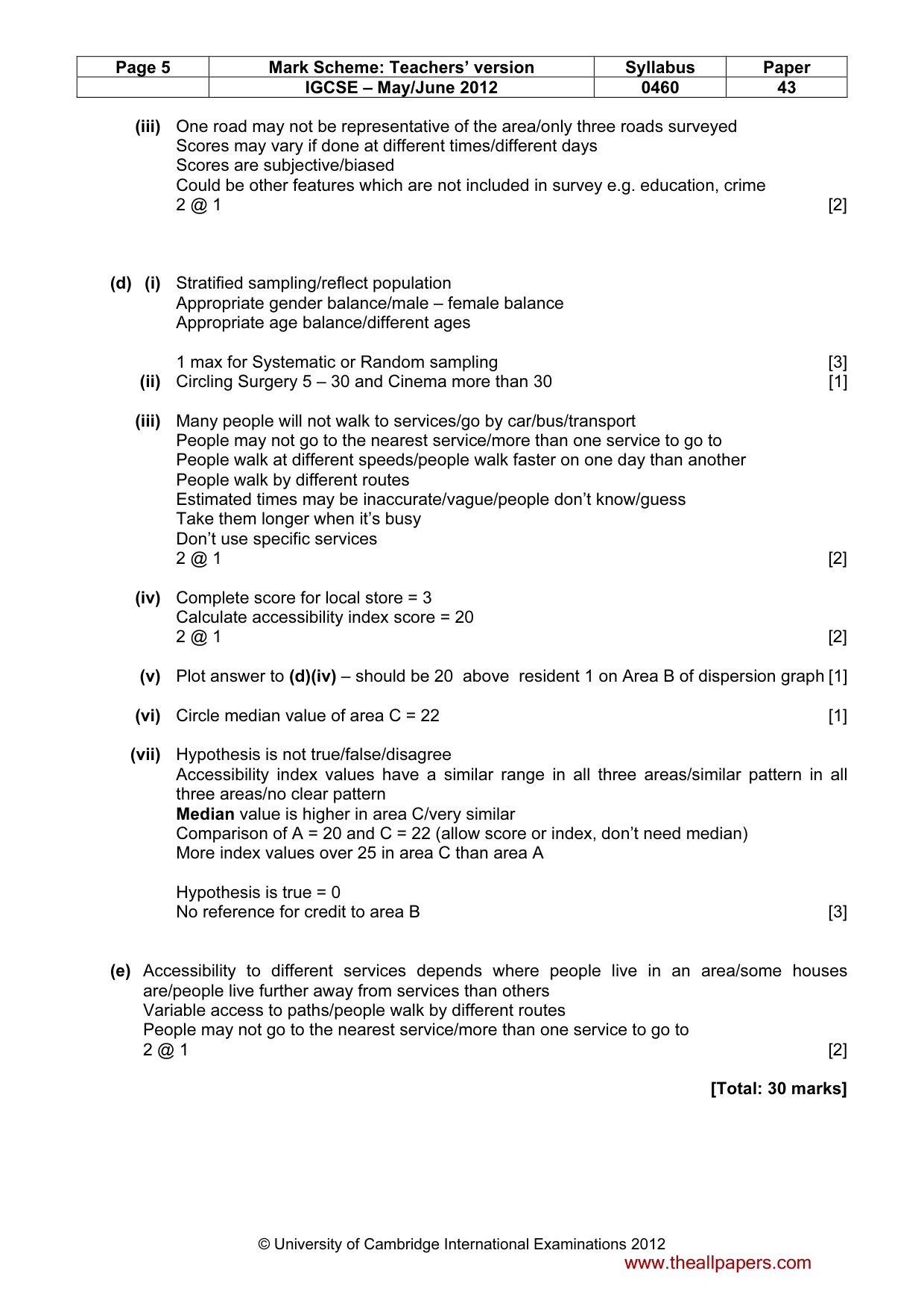Mark scheme, page 5 of 5