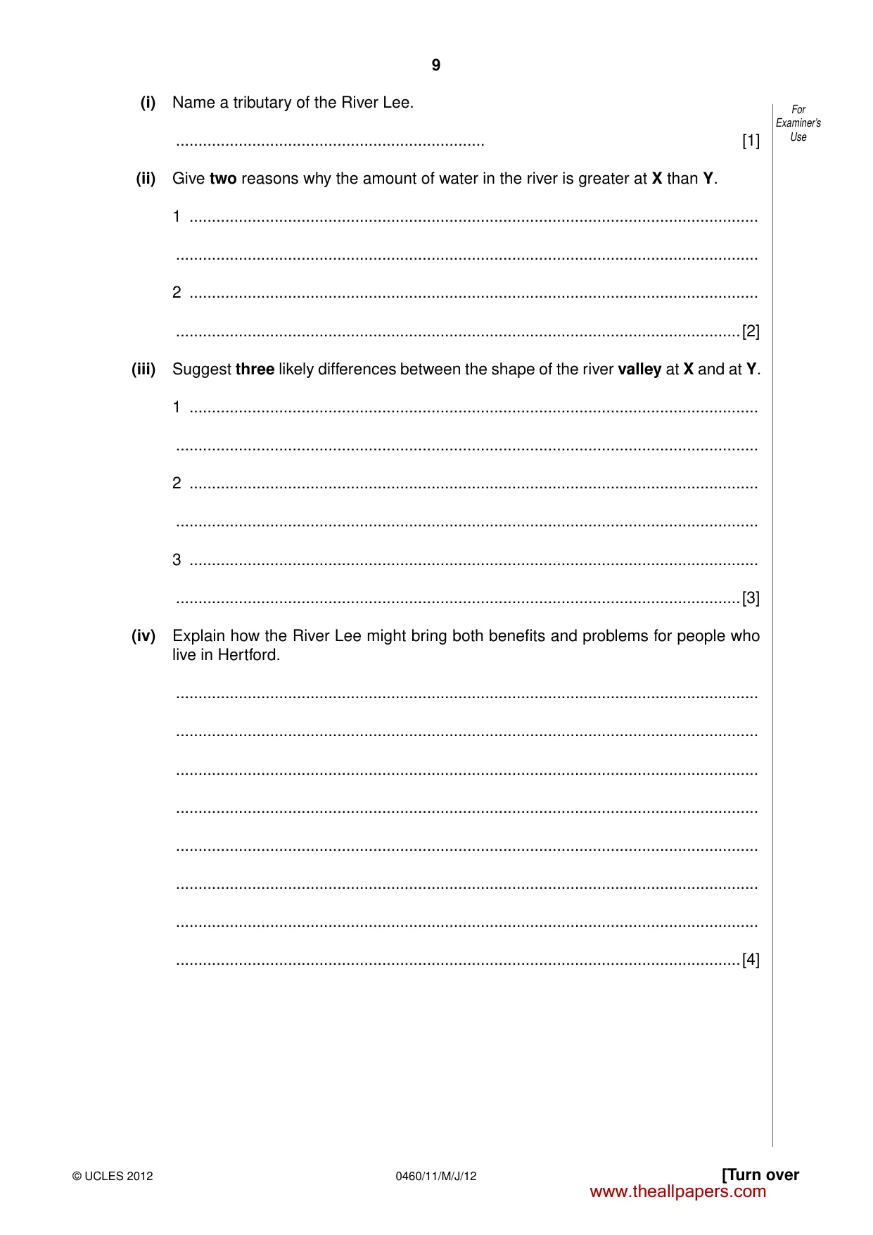 Cambridge IGCSE Geography 0460 2012 May/June Paper 1 · Variant 1 question paper, page 9 of 28
