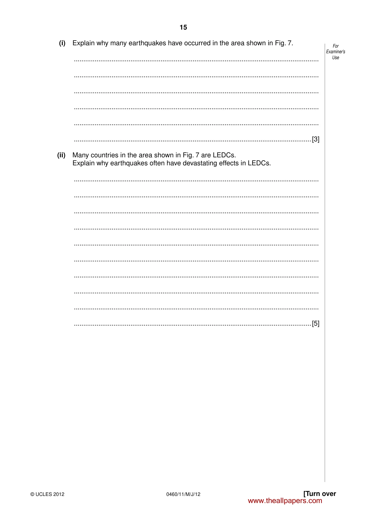 Cambridge IGCSE Geography 0460 2012 May/June Paper 1 · Variant 1 question paper, page 15 of 28