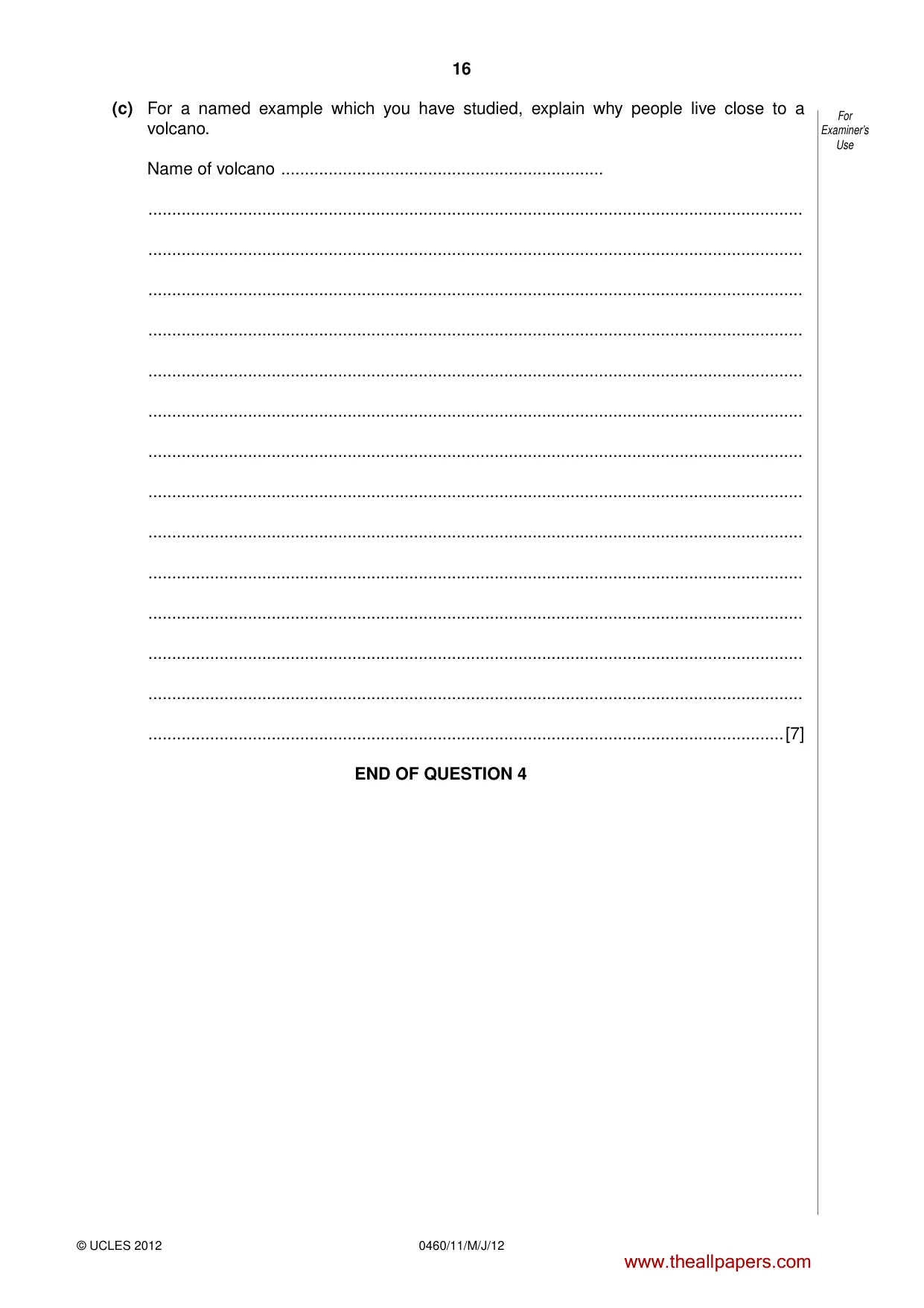 Cambridge IGCSE Geography 0460 2012 May/June Paper 1 · Variant 1 question paper, page 16 of 28