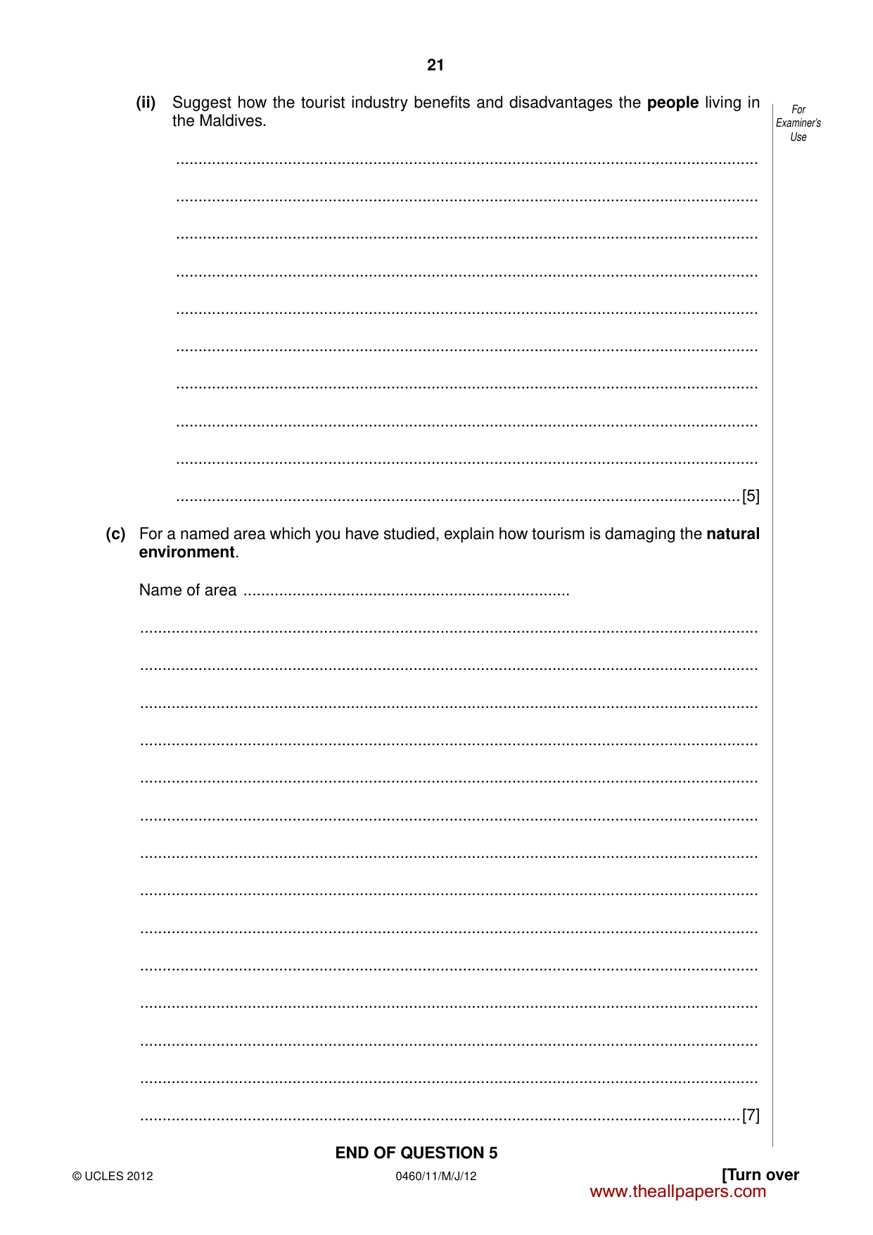 Cambridge IGCSE Geography 0460 2012 May/June Paper 1 · Variant 1 question paper, page 21 of 28