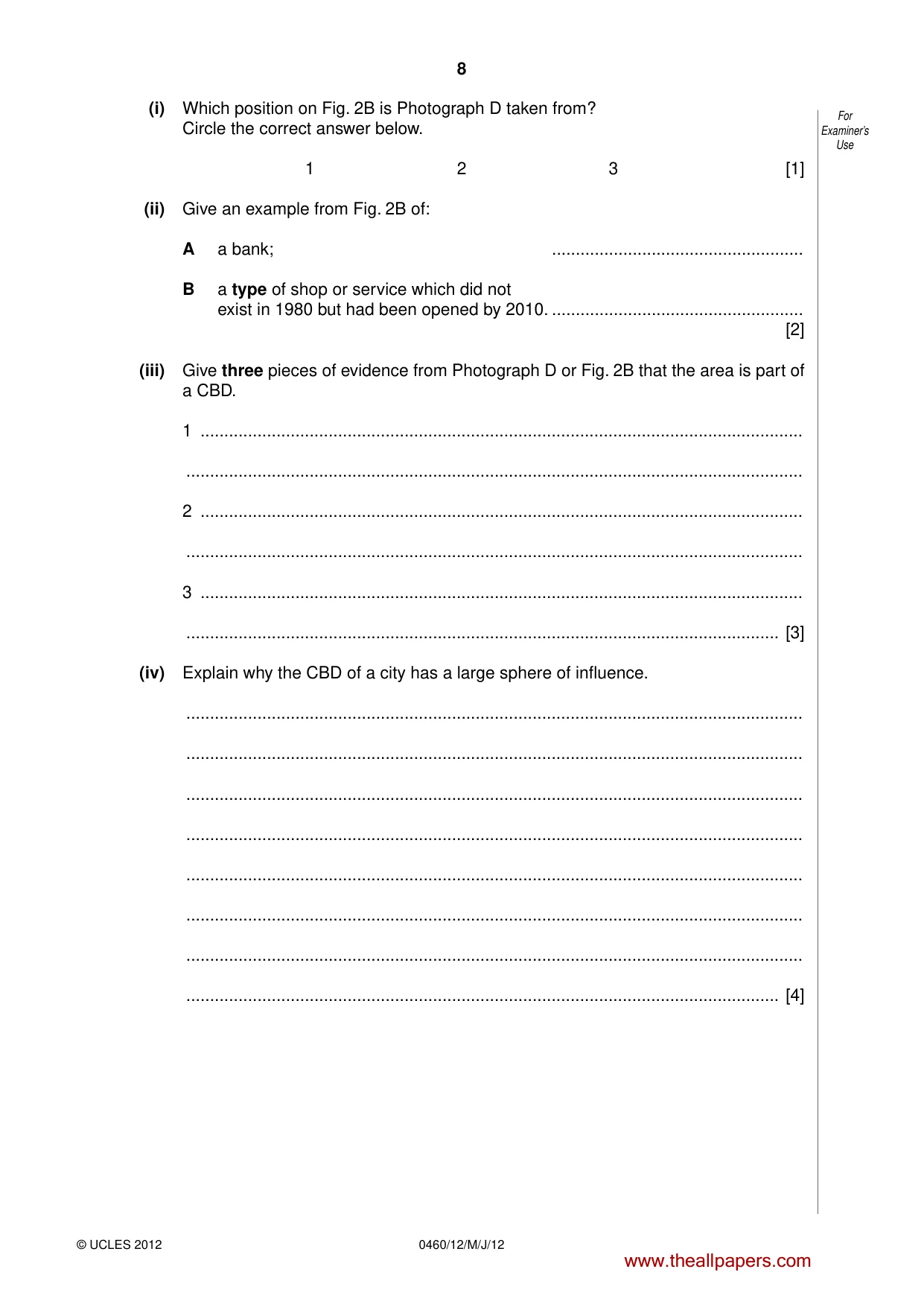 Cambridge IGCSE Geography 0460 2012 May/June Paper 1 · Variant 2 question paper, page 8 of 28