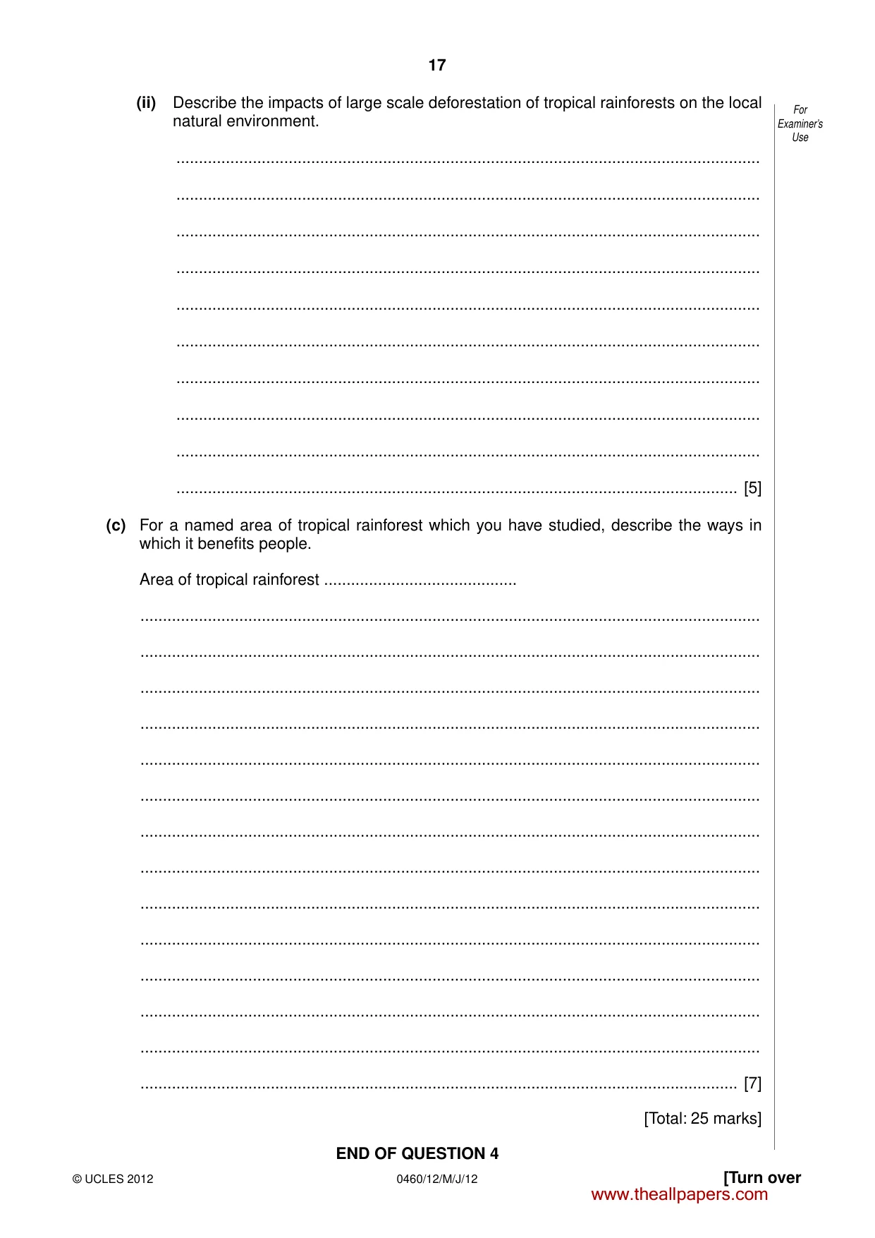 Cambridge IGCSE Geography 0460 2012 May/June Paper 1 · Variant 2 question paper, page 17 of 28