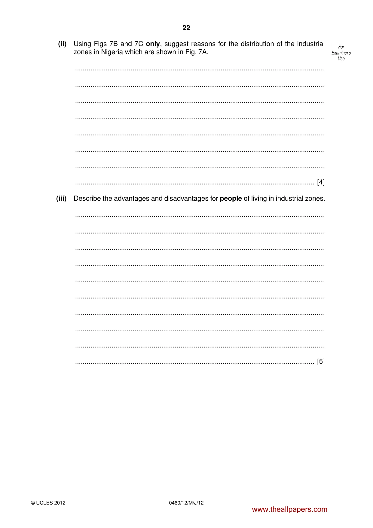 Cambridge IGCSE Geography 0460 2012 May/June Paper 1 · Variant 2 question paper, page 22 of 28
