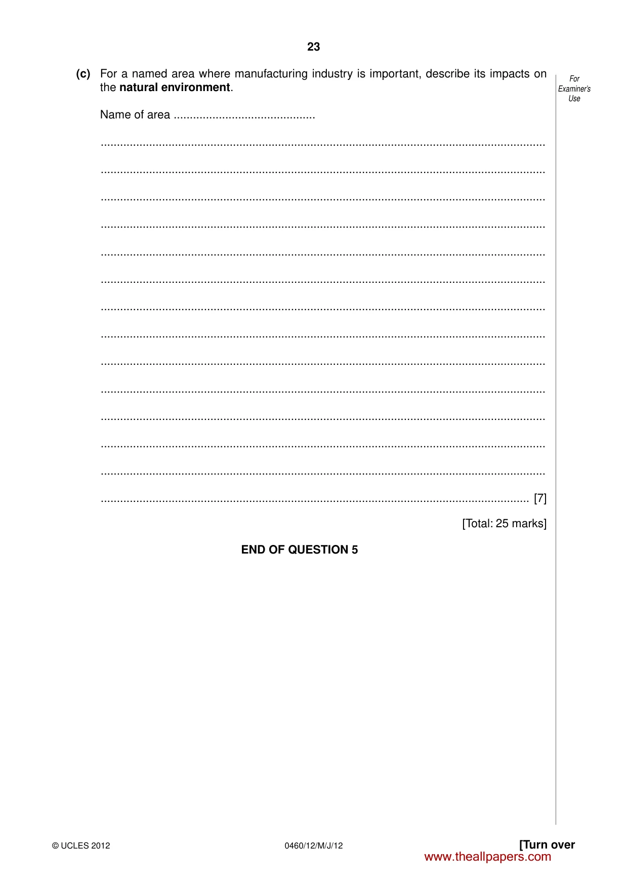Cambridge IGCSE Geography 0460 2012 May/June Paper 1 · Variant 2 question paper, page 23 of 28