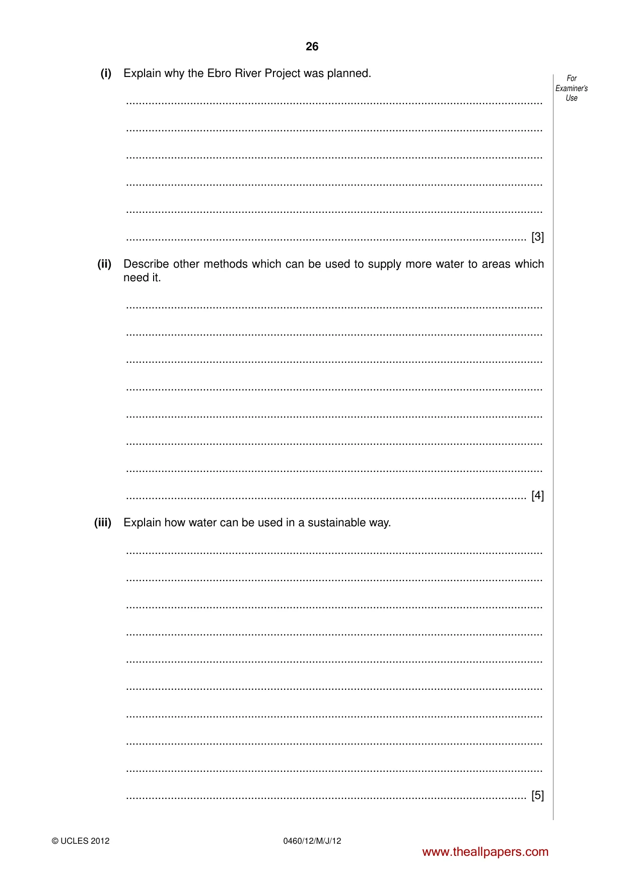 Cambridge IGCSE Geography 0460 2012 May/June Paper 1 · Variant 2 question paper, page 26 of 28