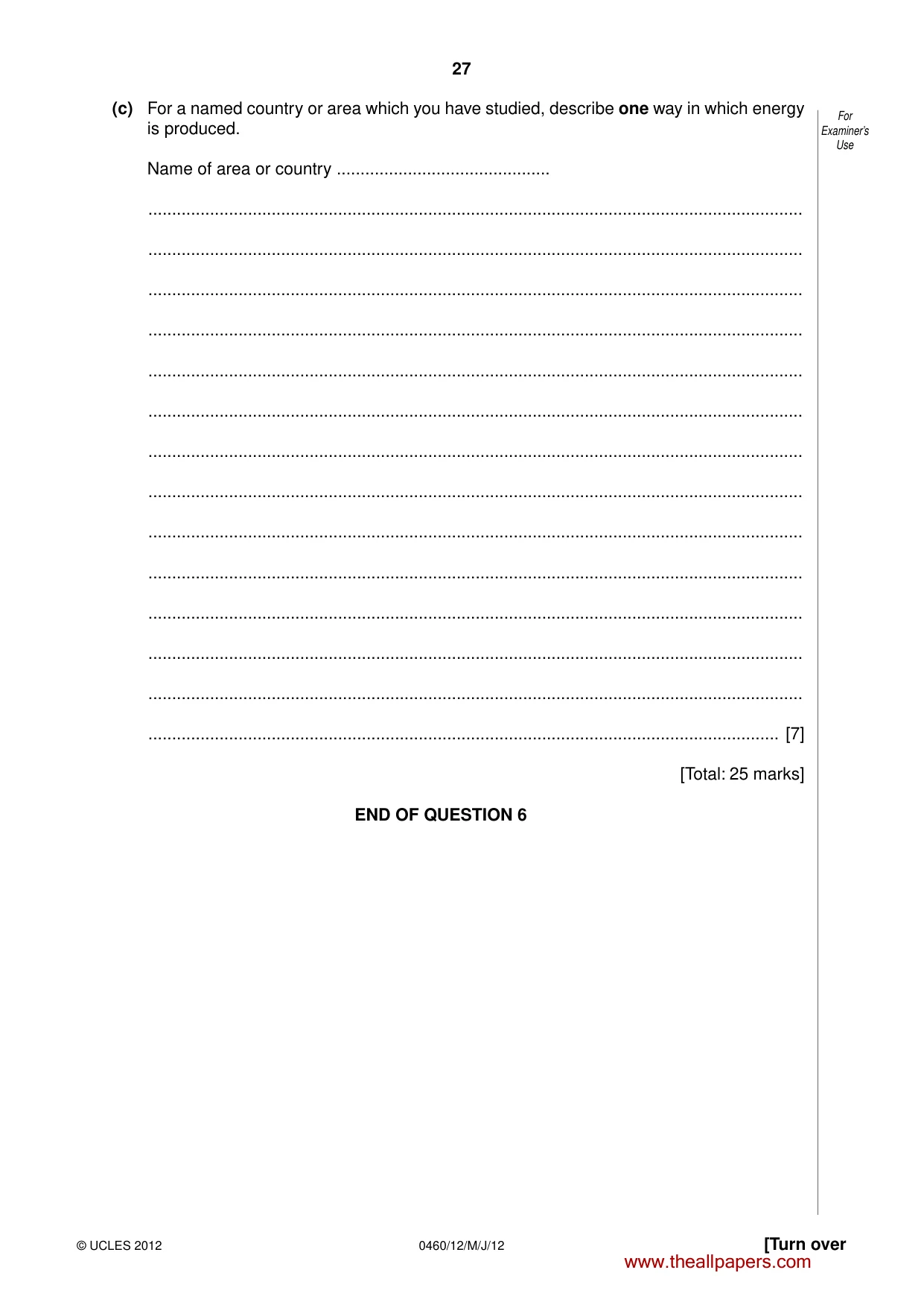 Cambridge IGCSE Geography 0460 2012 May/June Paper 1 · Variant 2 question paper, page 27 of 28