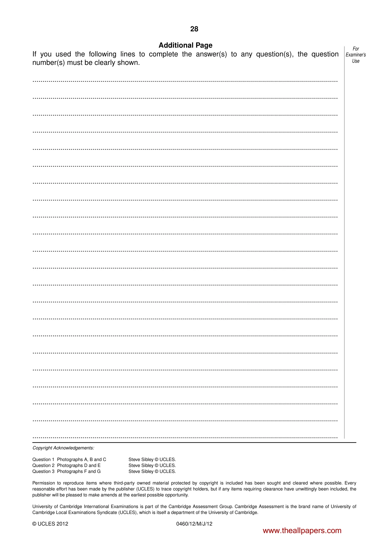 Cambridge IGCSE Geography 0460 2012 May/June Paper 1 · Variant 2 question paper, page 28 of 28