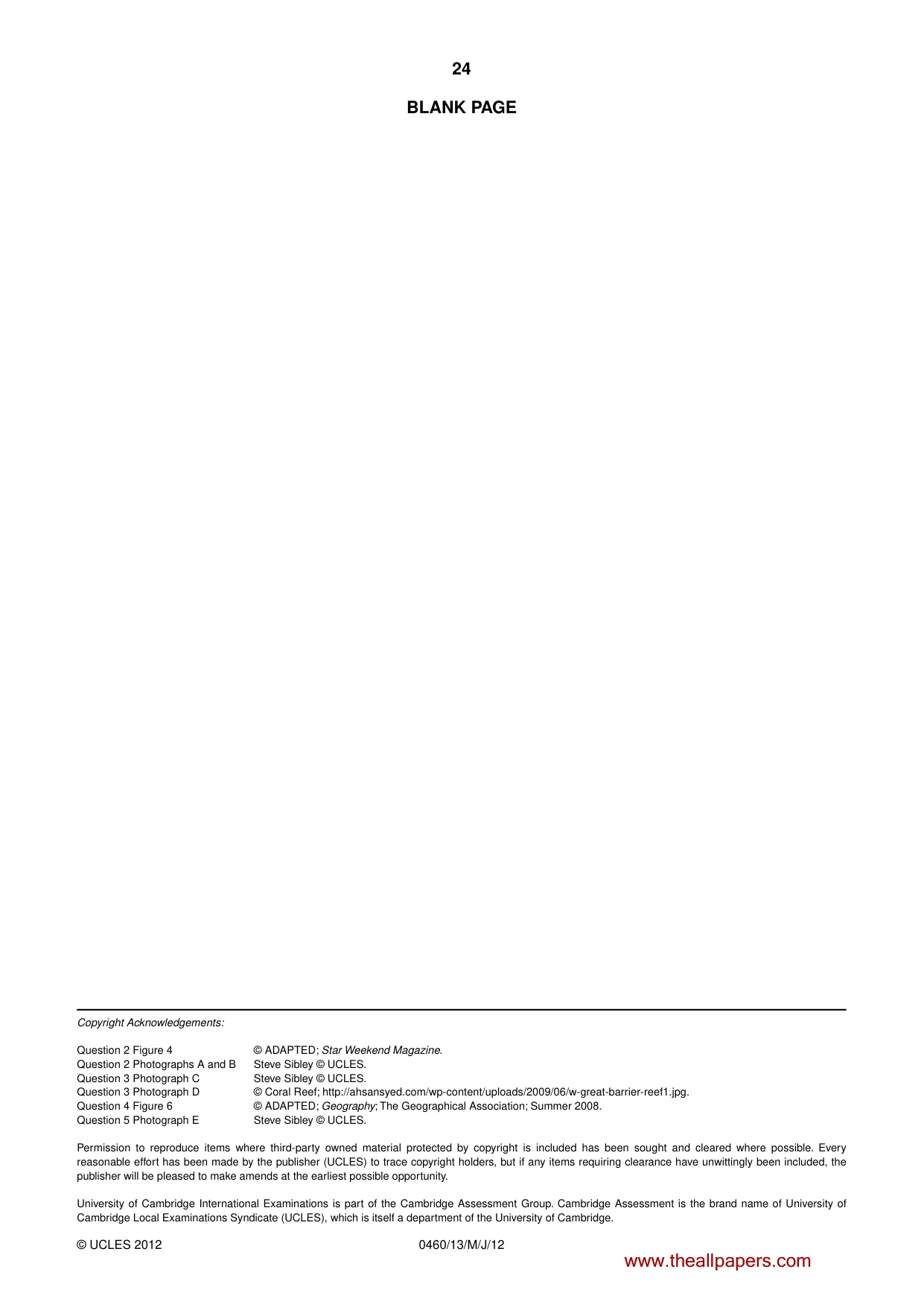 Cambridge IGCSE Geography 0460 2012 May/June Paper 1 · Variant 3 question paper, page 24 of 24