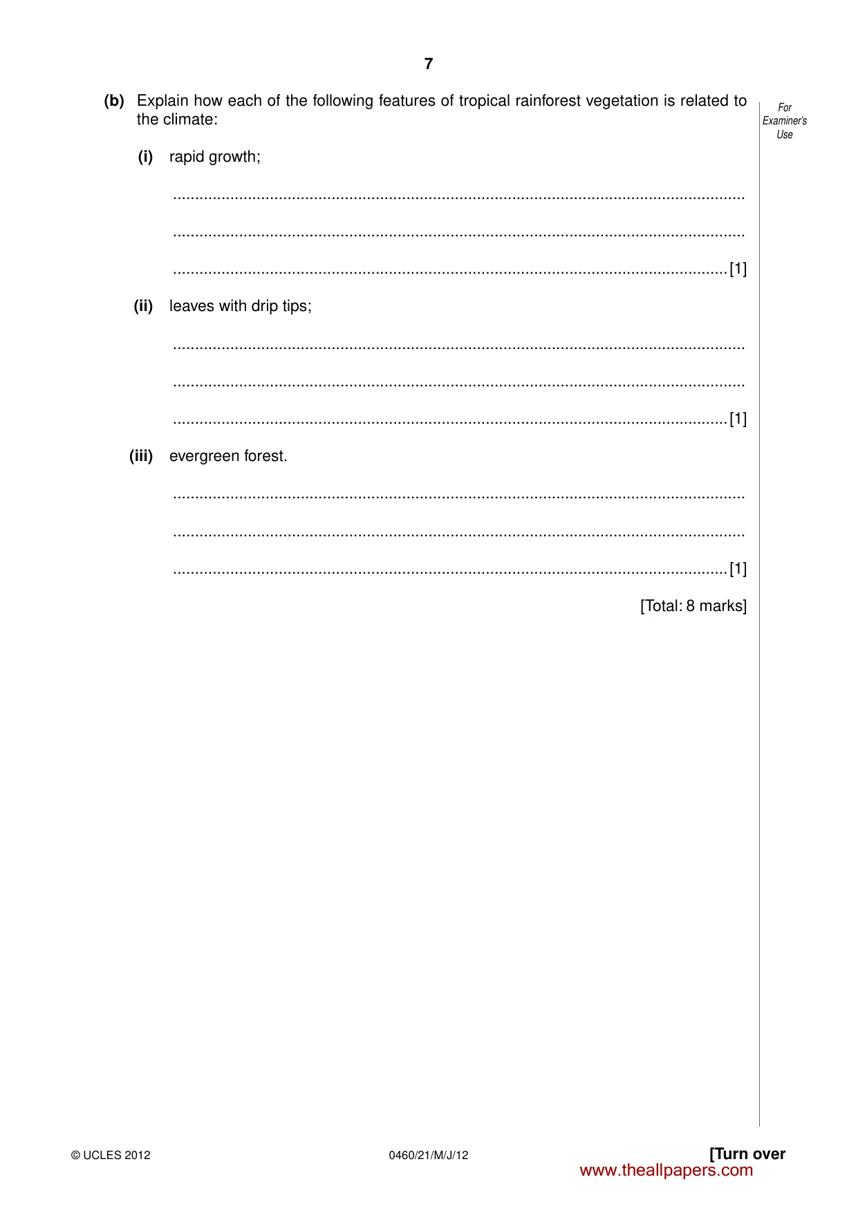 Cambridge IGCSE Geography 0460 2012 May/June Paper 2 · Variant 1 question paper, page 7 of 16