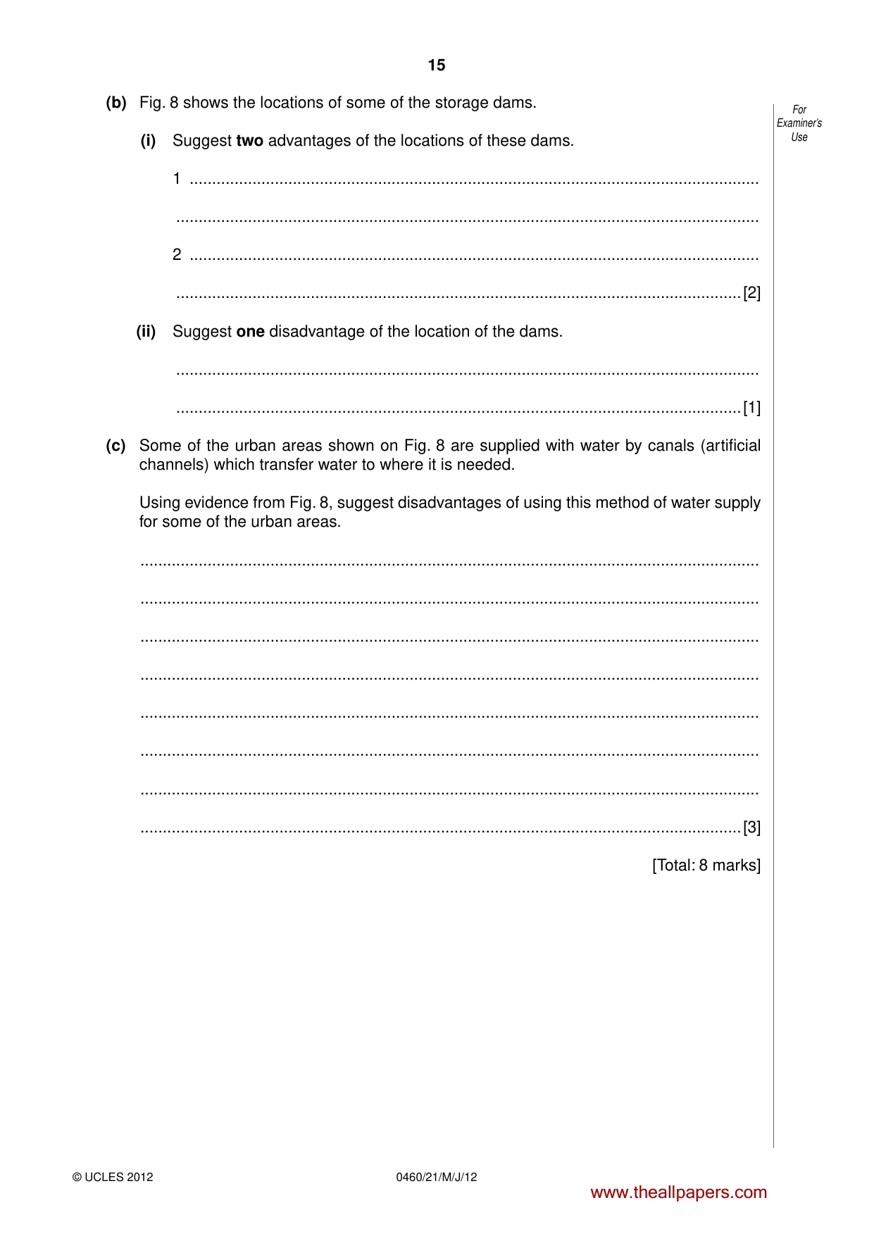 Cambridge IGCSE Geography 0460 2012 May/June Paper 2 · Variant 1 question paper, page 15 of 16