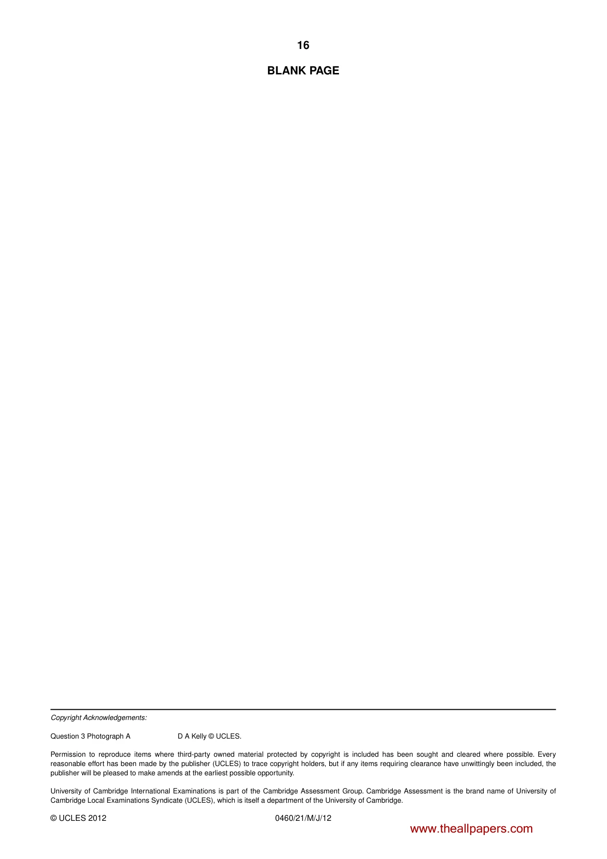 Cambridge IGCSE Geography 0460 2012 May/June Paper 2 · Variant 1 question paper, page 16 of 16