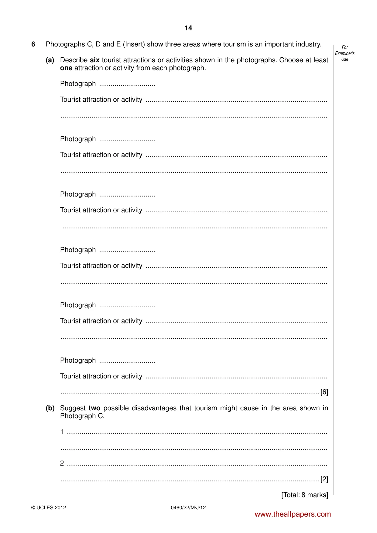 Cambridge IGCSE Geography 0460 2012 May/June Paper 2 · Variant 2 question paper, page 14 of 16