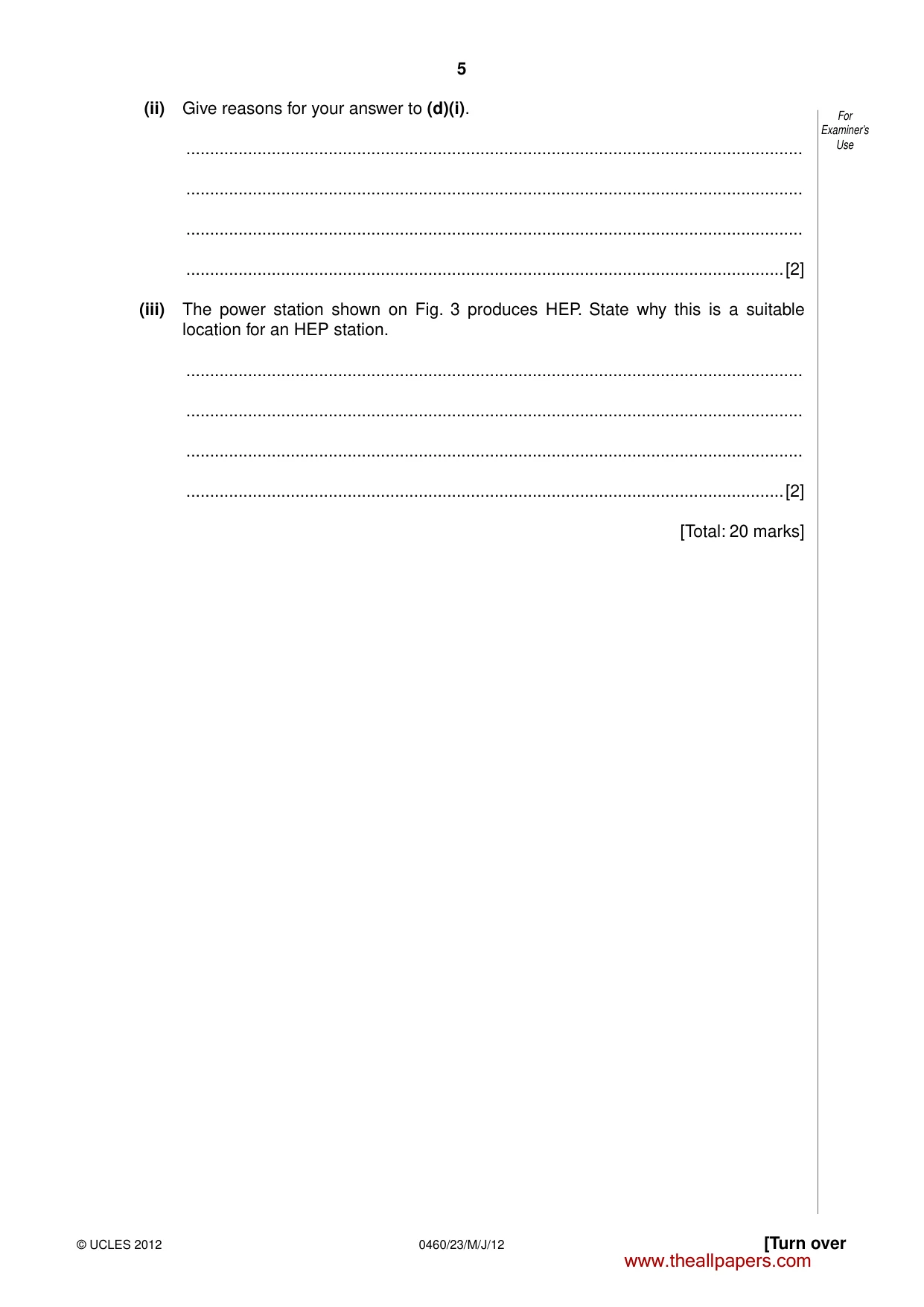 Cambridge IGCSE Geography 0460 2012 May/June Paper 2 · Variant 3 question paper, page 5 of 16