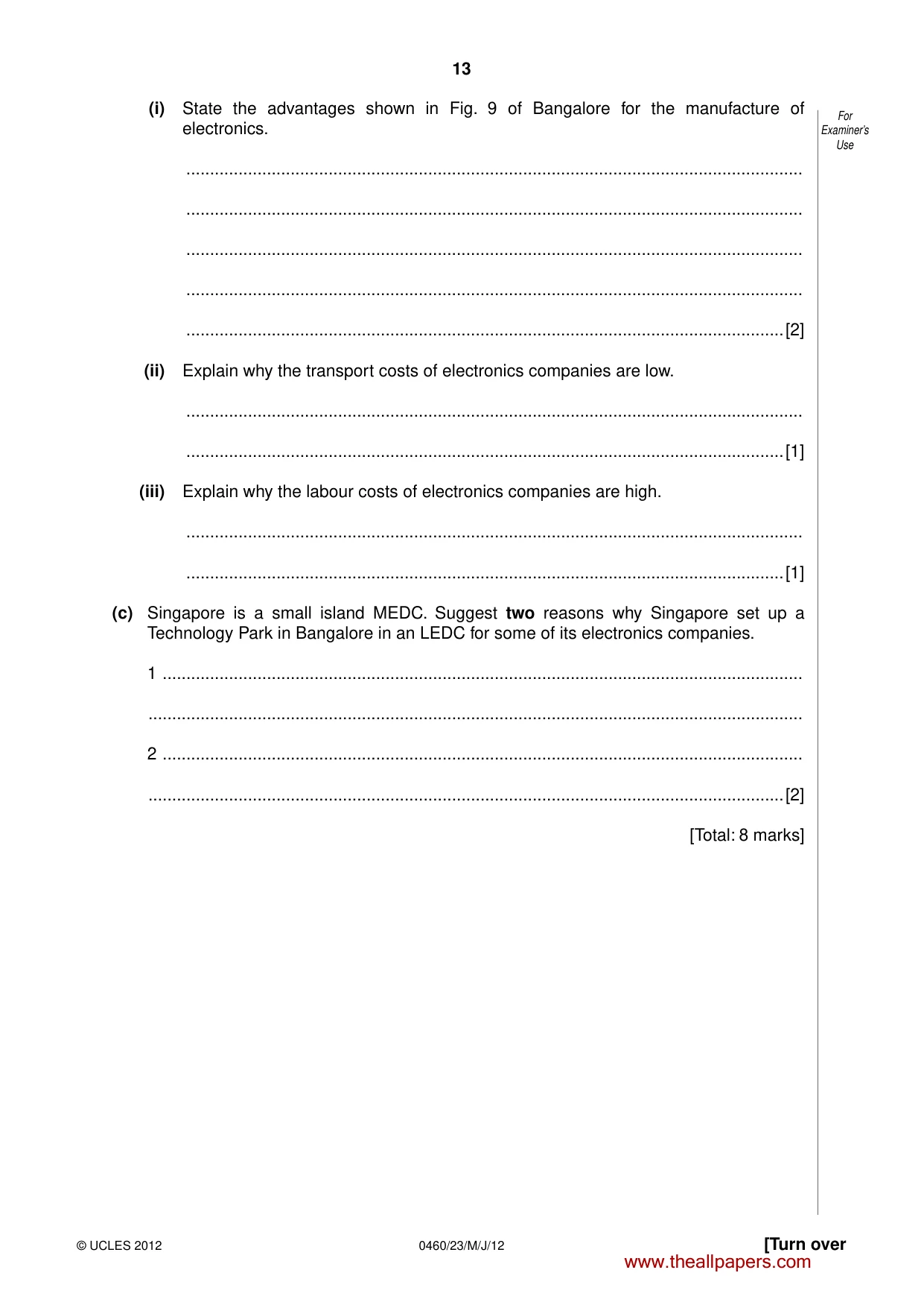 Cambridge IGCSE Geography 0460 2012 May/June Paper 2 · Variant 3 question paper, page 13 of 16