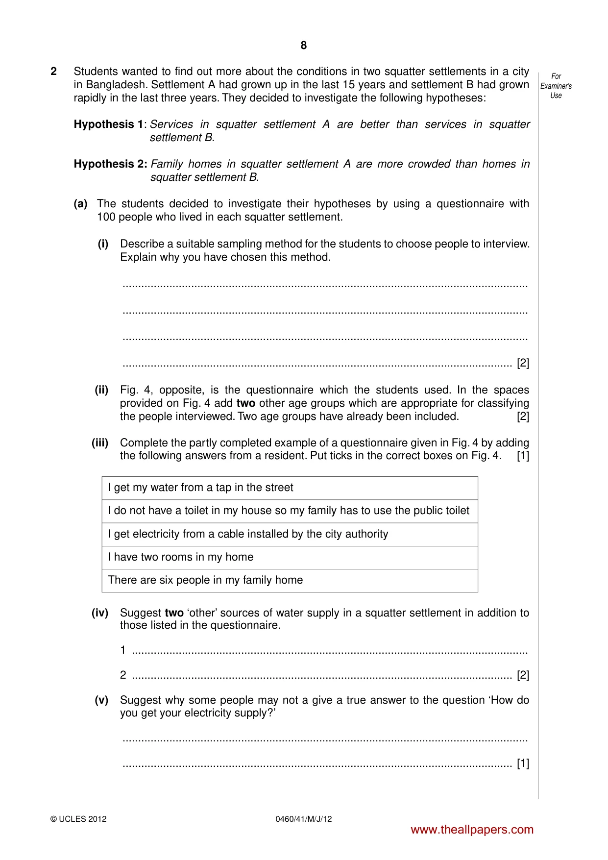 Cambridge IGCSE Geography 0460 2012 May/June Paper 4 · Variant 1 question paper, page 8 of 16
