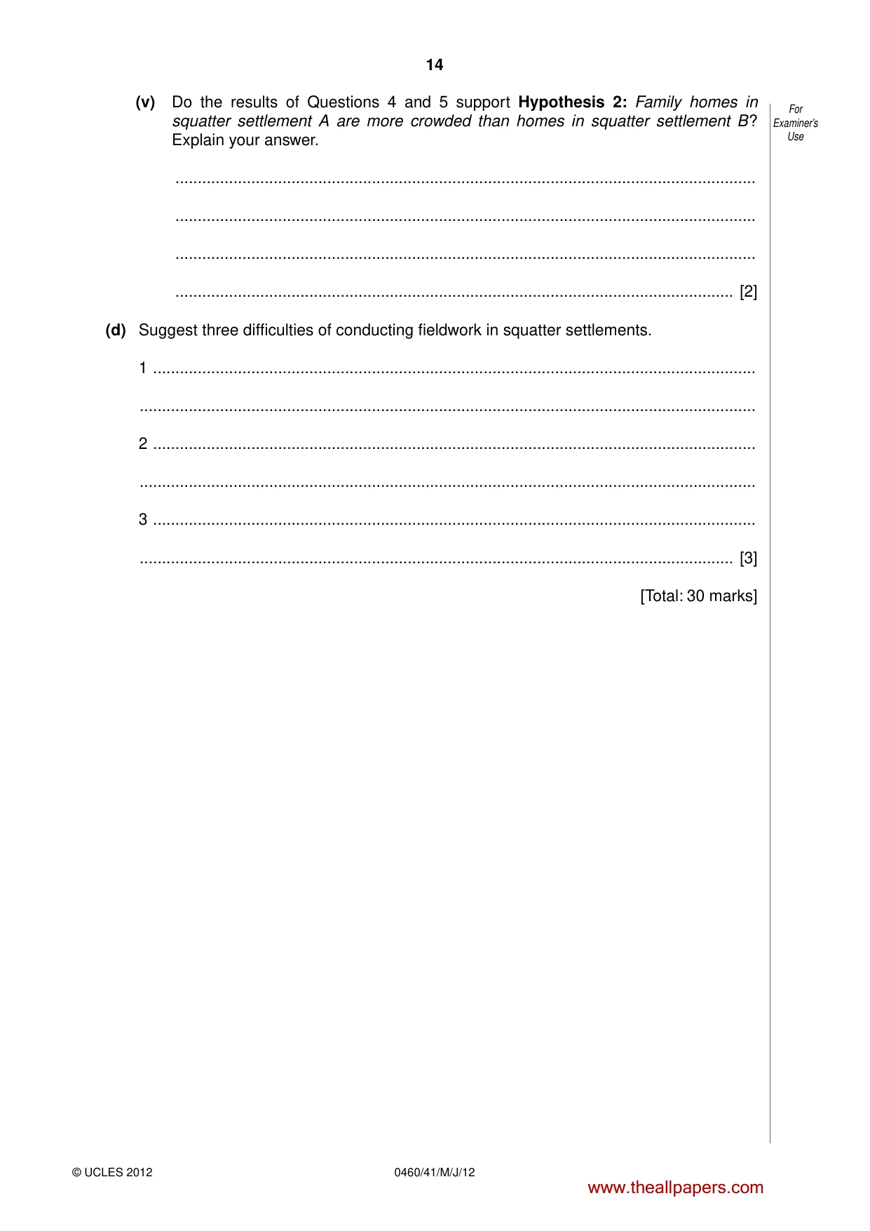 Cambridge IGCSE Geography 0460 2012 May/June Paper 4 · Variant 1 question paper, page 14 of 16