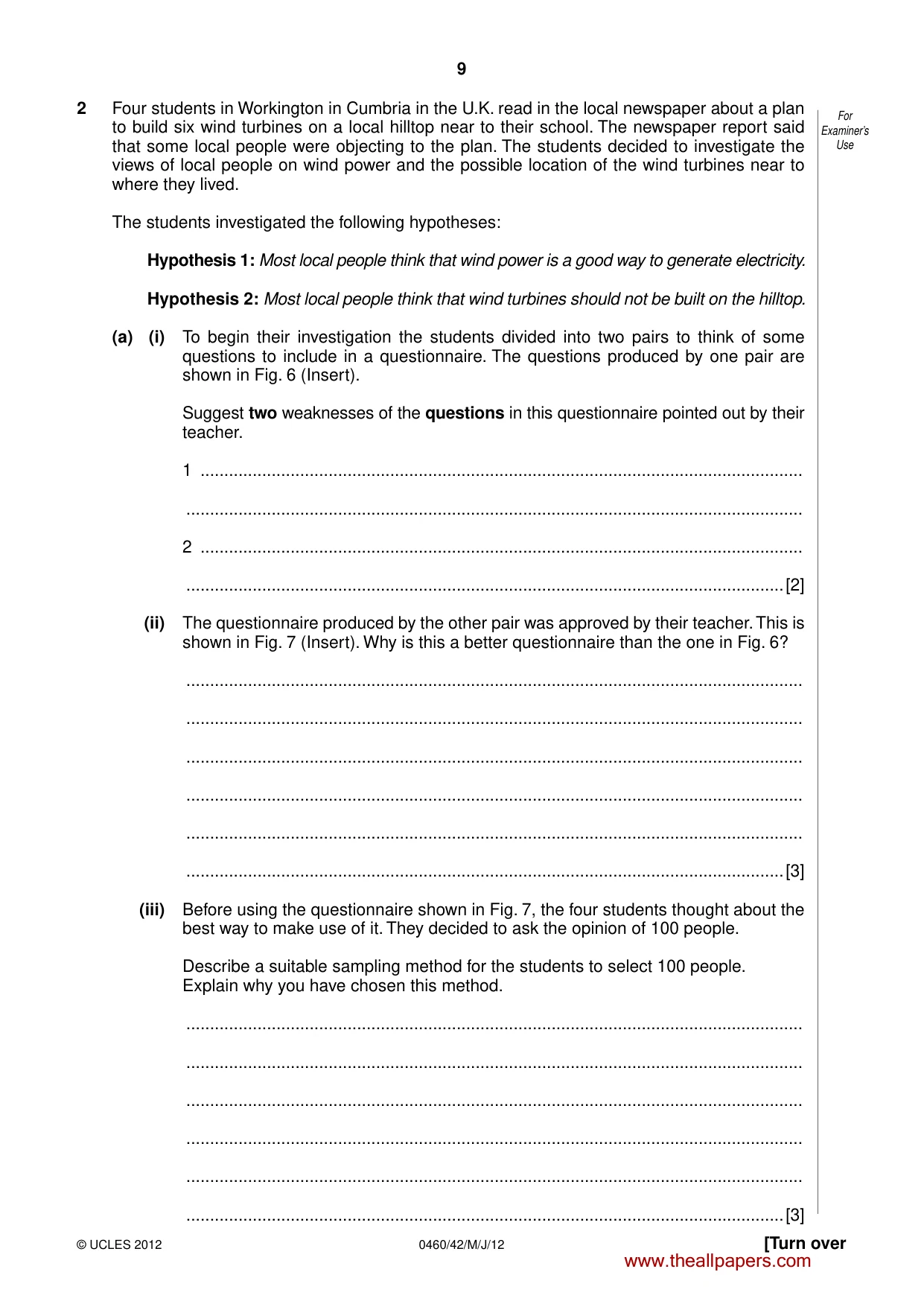 Cambridge IGCSE Geography 0460 2012 May/June Paper 4 · Variant 2 question paper, page 9 of 16