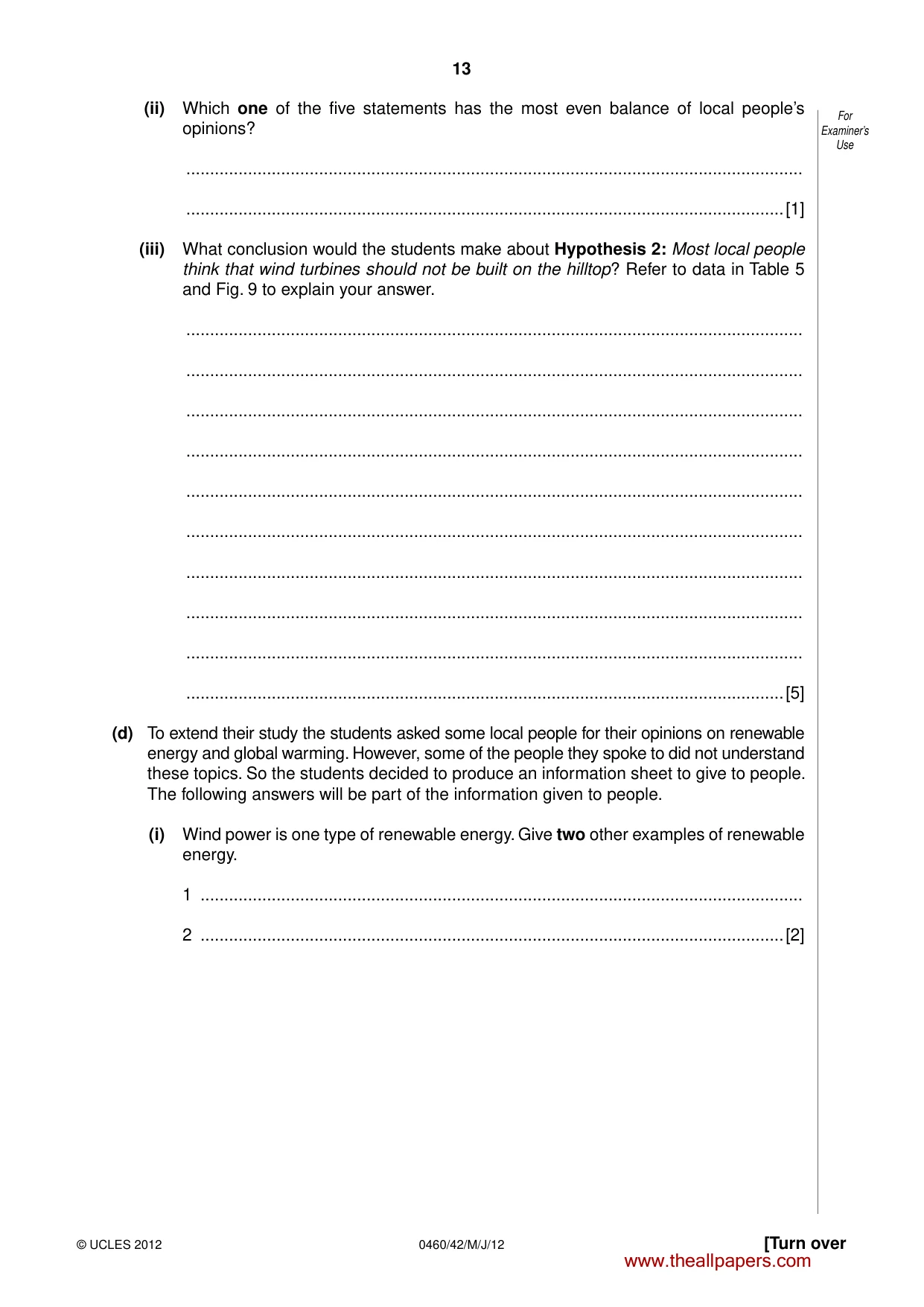 Cambridge IGCSE Geography 0460 2012 May/June Paper 4 · Variant 2 question paper, page 13 of 16
