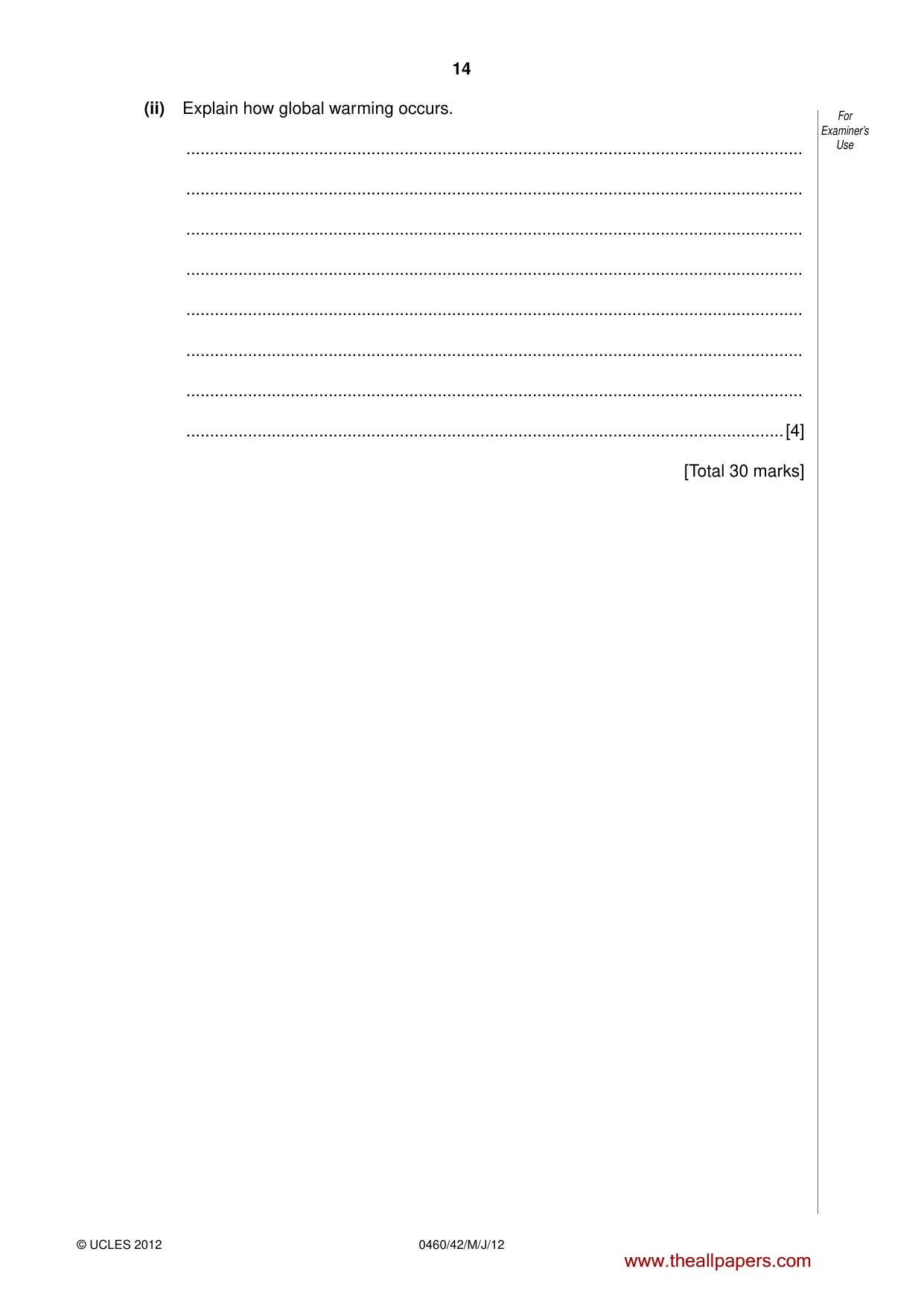 Cambridge IGCSE Geography 0460 2012 May/June Paper 4 · Variant 2 question paper, page 14 of 16