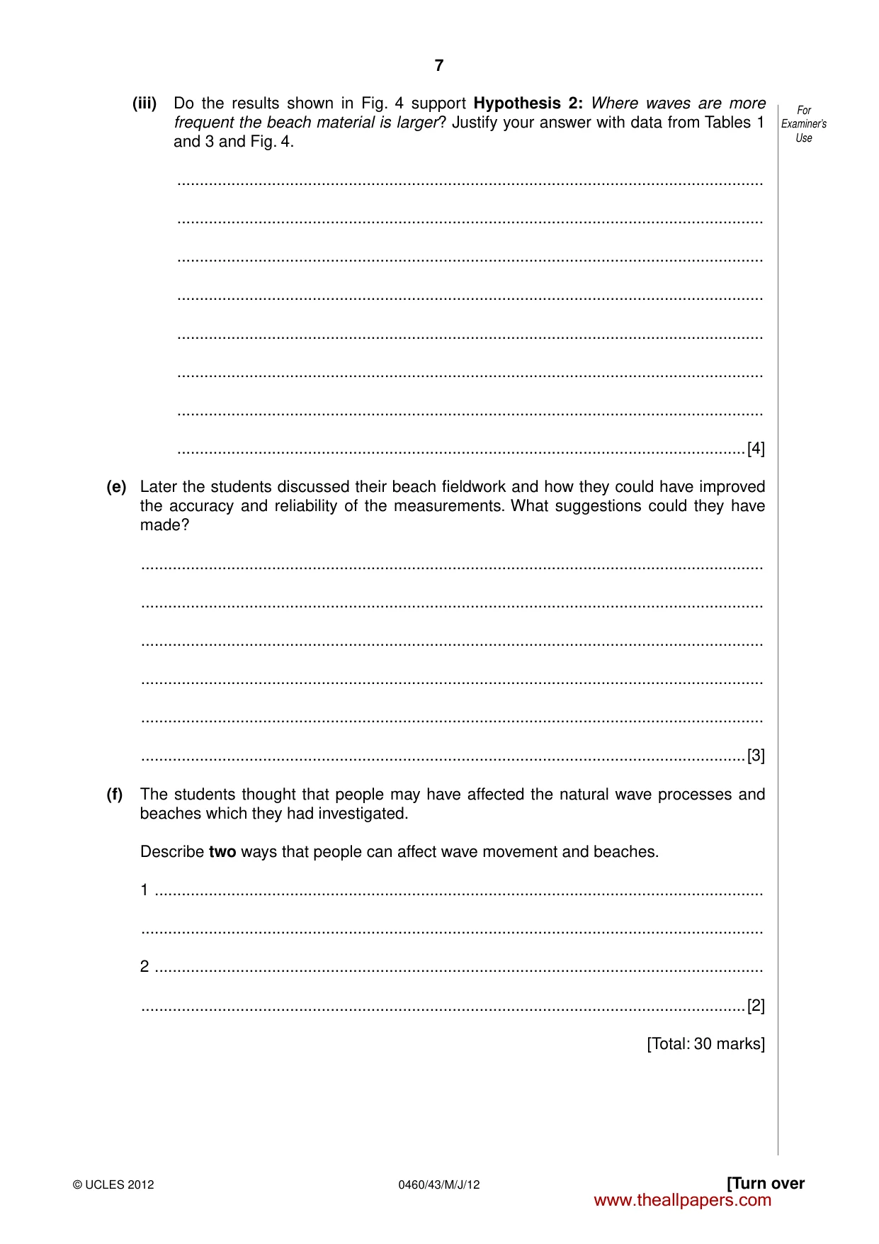 Cambridge IGCSE Geography 0460 2012 May/June Paper 4 · Variant 3 question paper, page 7 of 16