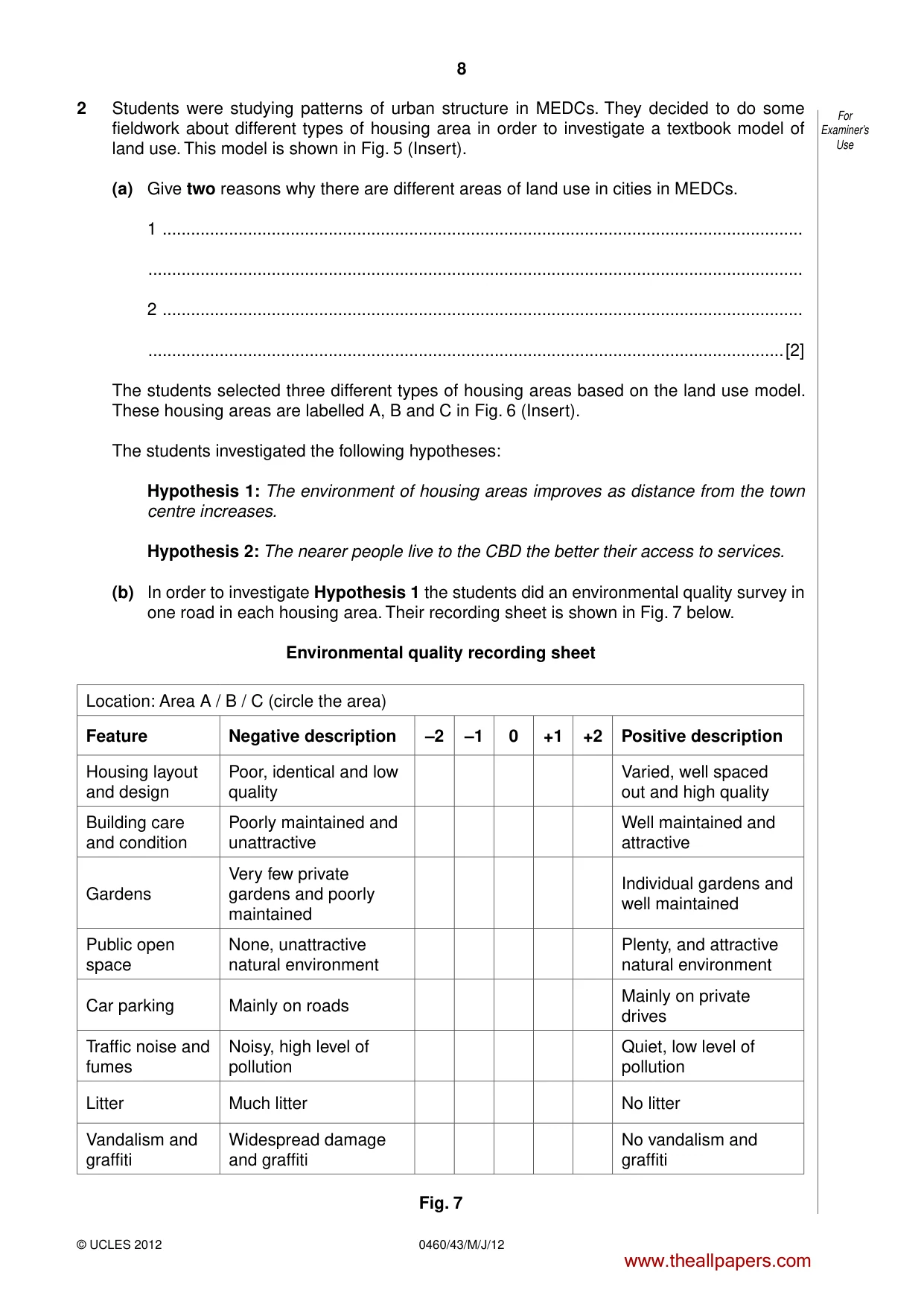 Cambridge IGCSE Geography 0460 2012 May/June Paper 4 · Variant 3 question paper, page 8 of 16