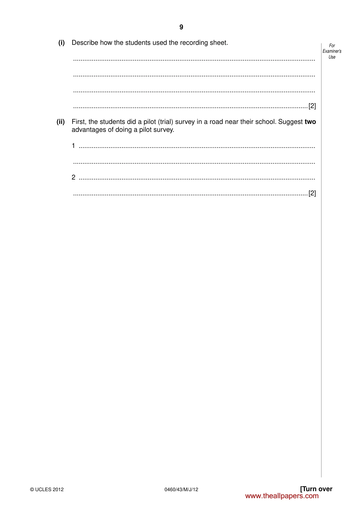Cambridge IGCSE Geography 0460 2012 May/June Paper 4 · Variant 3 question paper, page 9 of 16