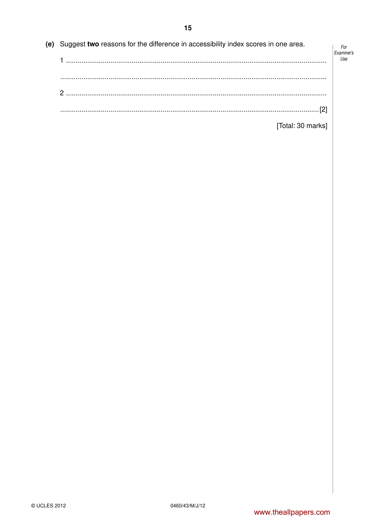 Cambridge IGCSE Geography 0460 2012 May/June Paper 4 · Variant 3 question paper, page 15 of 16