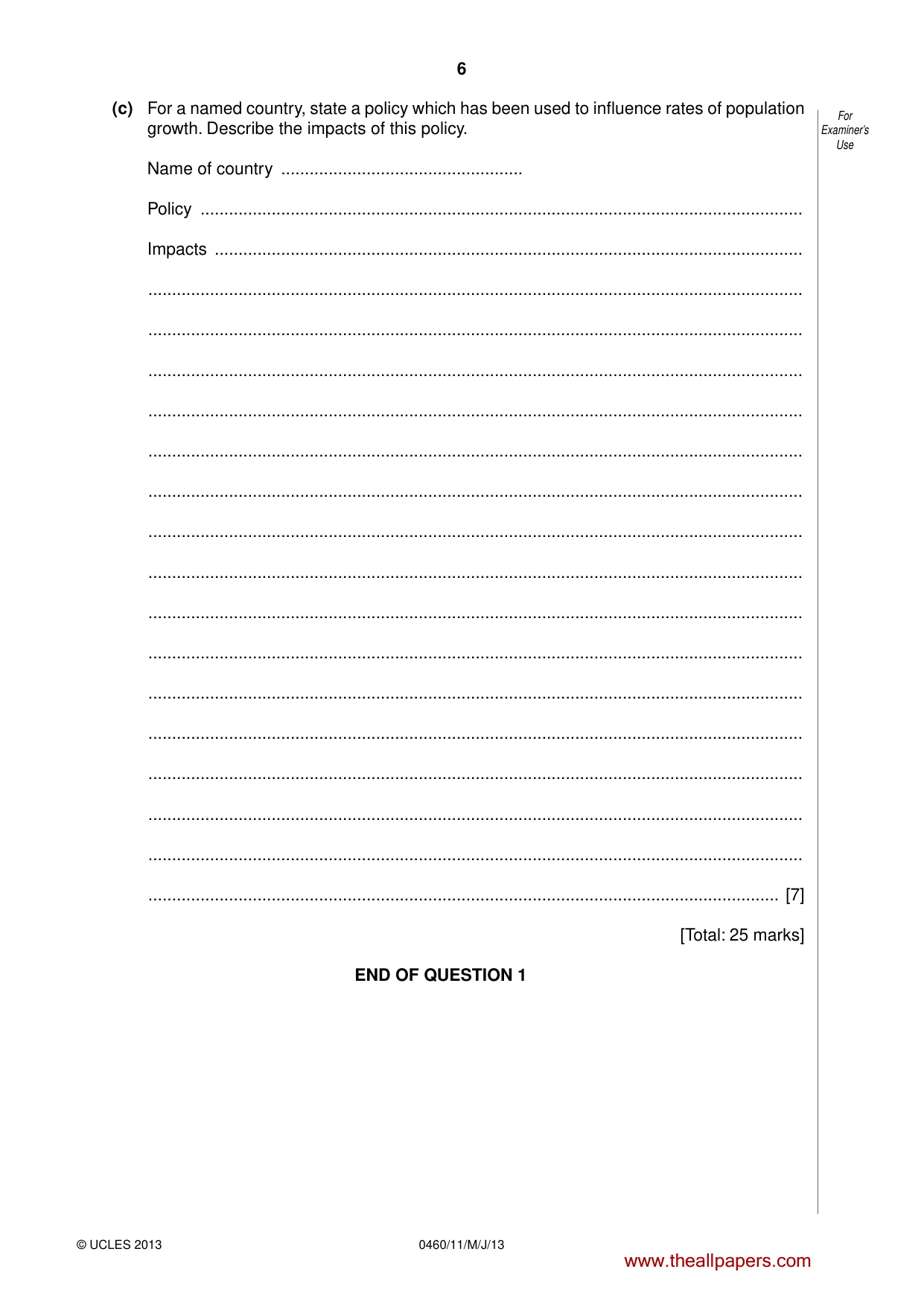 Cambridge IGCSE Geography 0460 2013 May/June Paper 1 · Variant 1 question paper, page 6 of 28