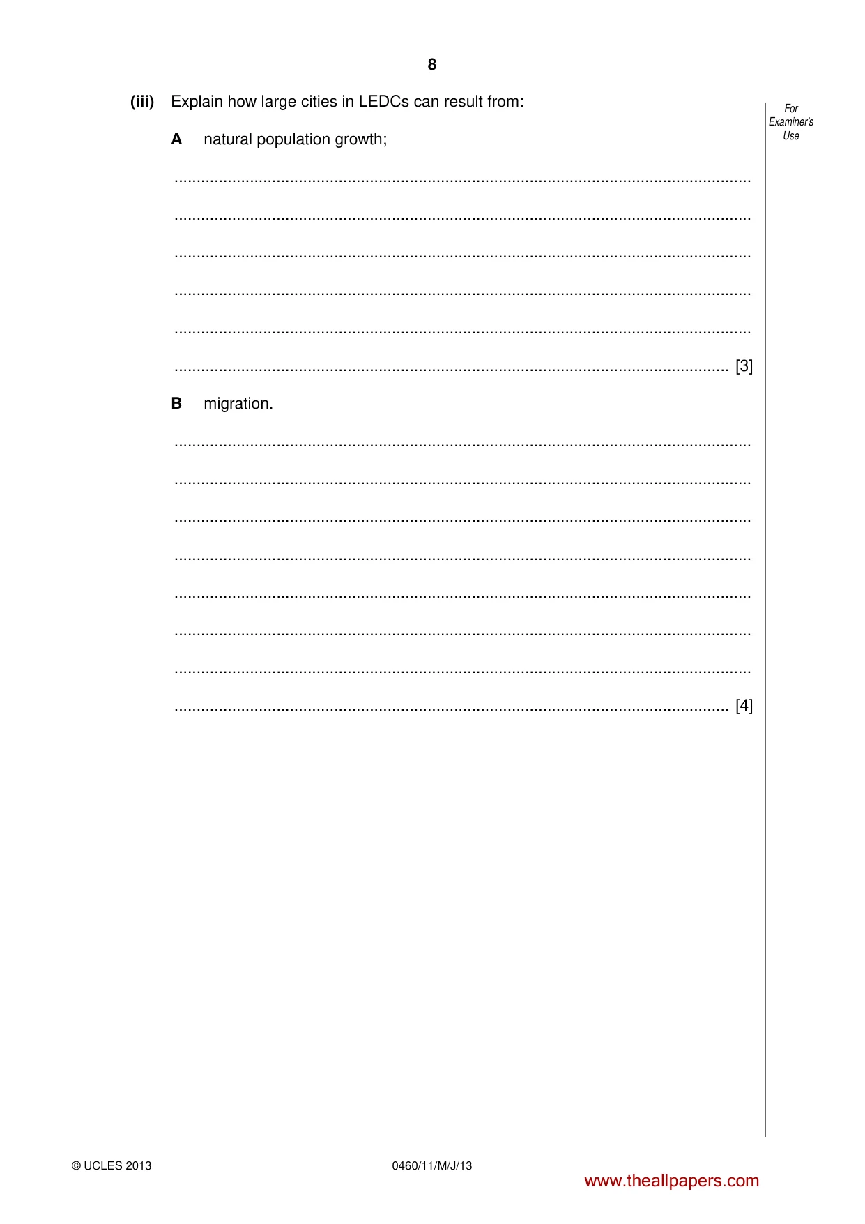Cambridge IGCSE Geography 0460 2013 May/June Paper 1 · Variant 1 question paper, page 8 of 28