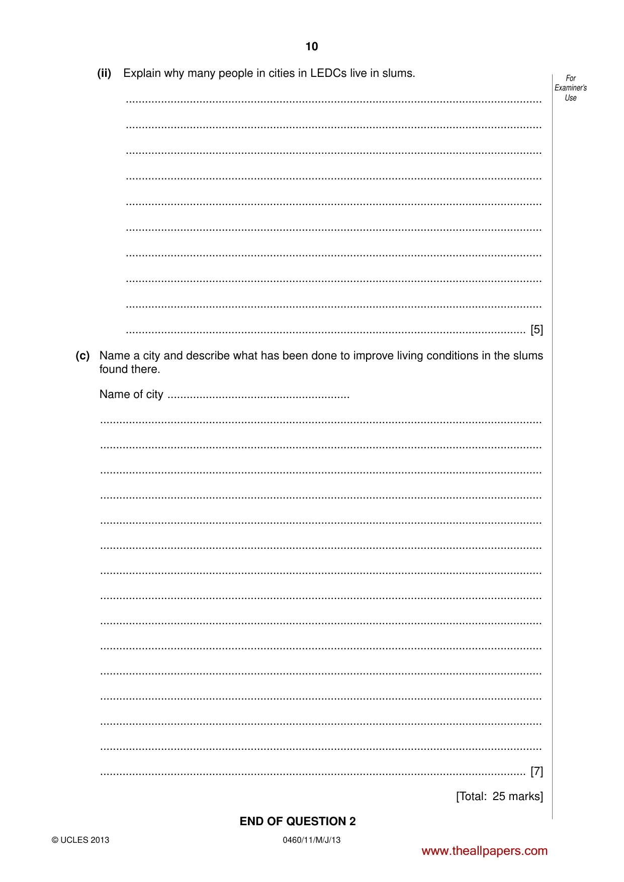 Cambridge IGCSE Geography 0460 2013 May/June Paper 1 · Variant 1 question paper, page 10 of 28
