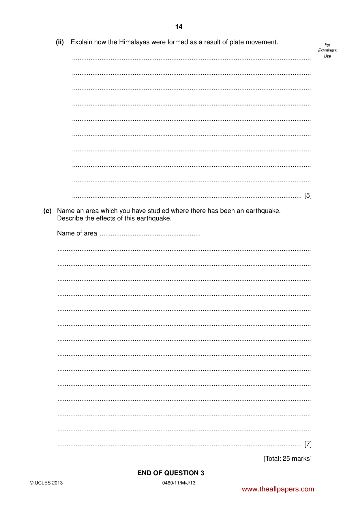 Cambridge IGCSE Geography 0460 2013 May/June Paper 1 · Variant 1 question paper, page 14 of 28