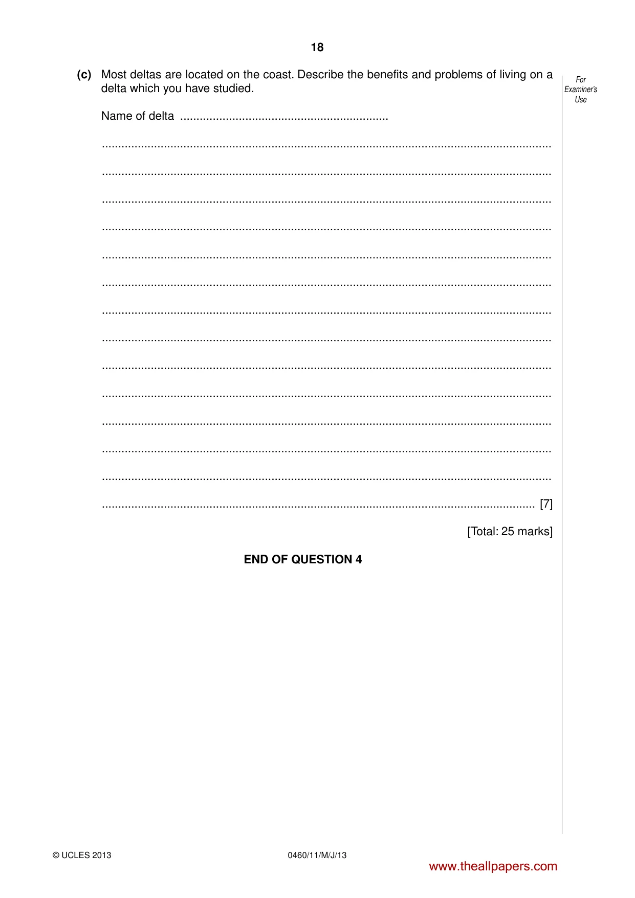 Cambridge IGCSE Geography 0460 2013 May/June Paper 1 · Variant 1 question paper, page 18 of 28
